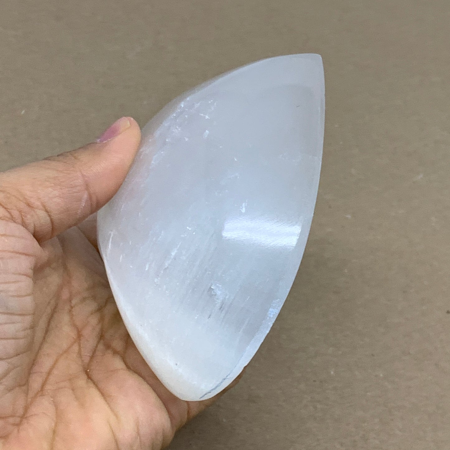 0.9 lbs, 3.9"x4.3"x1.4", Selenite Half Puffy Heart Crystals, Satin Spar, B36257