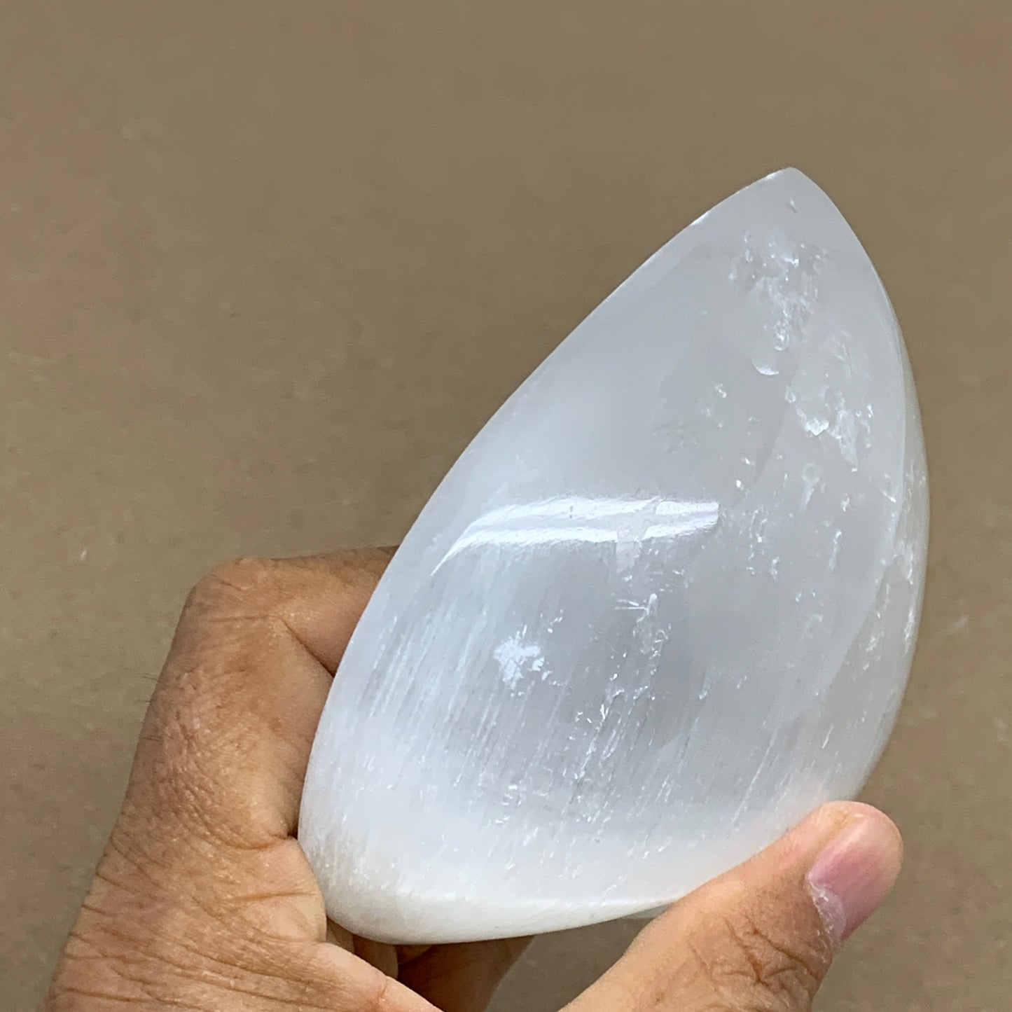 0.9 lbs, 3.9"x4.3"x1.4", Selenite Half Puffy Heart Crystals, Satin Spar, B36257