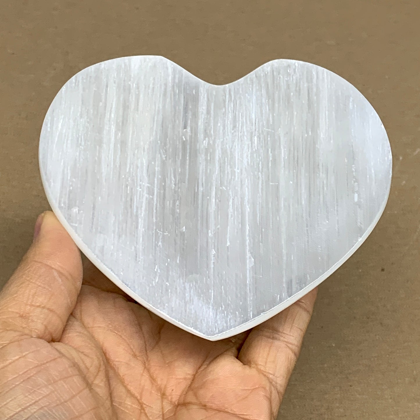 0.9 lbs, 3.9"x4.3"x1.4", Selenite Half Puffy Heart Crystals, Satin Spar, B36257