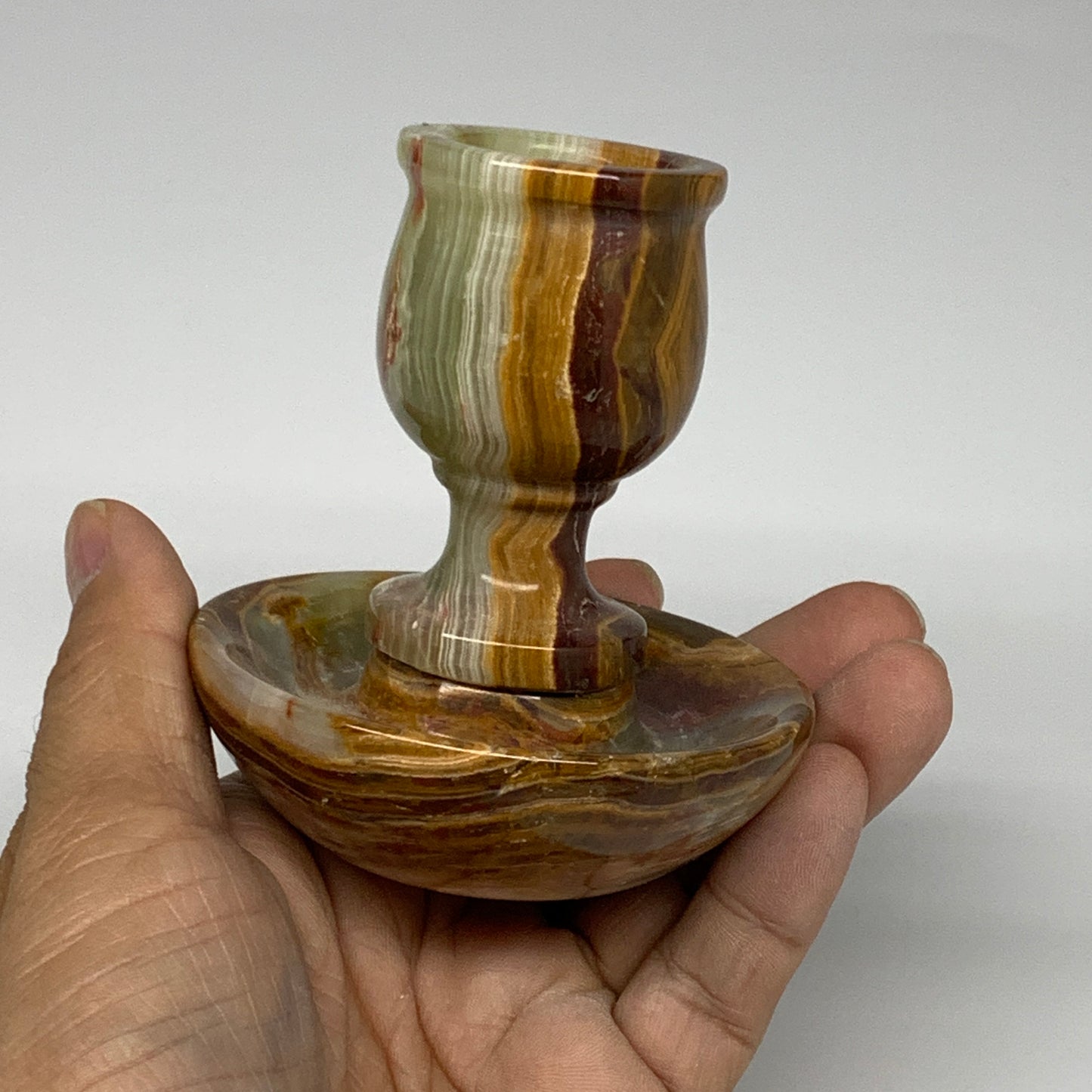 275g, 3.2"x1.5"x2.9", Natural Green Onyx Candle Holder Gemstone Hand Carved, B32