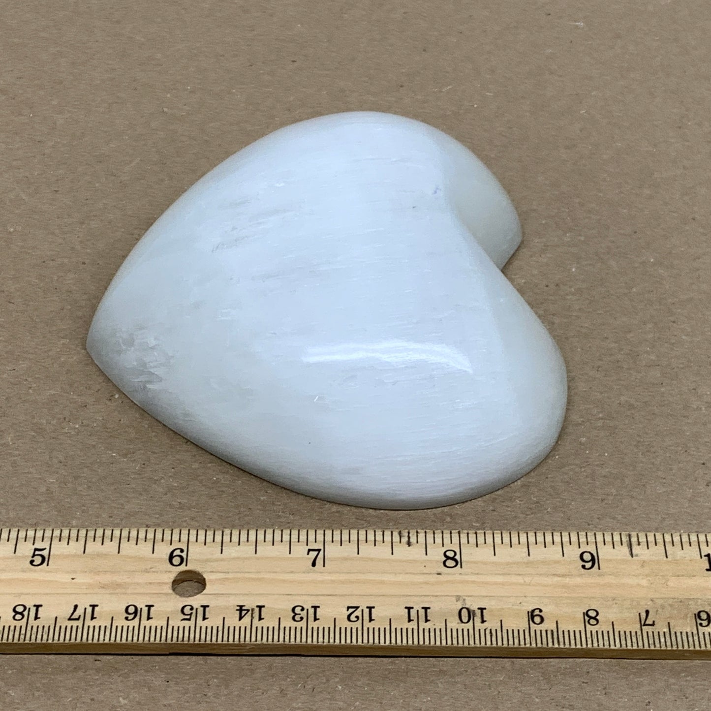0.9 lbs, 3.9"x4.3"x1.4", Selenite Half Puffy Heart Crystals, Satin Spar, B36257