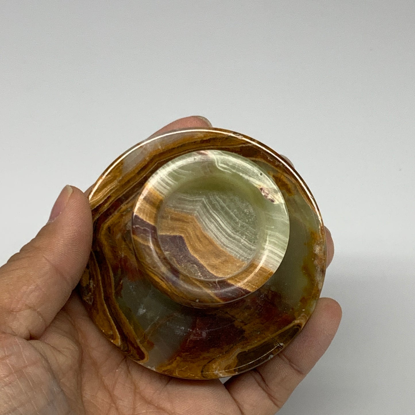 275g, 3.2"x1.5"x2.9", Natural Green Onyx Candle Holder Gemstone Hand Carved, B32