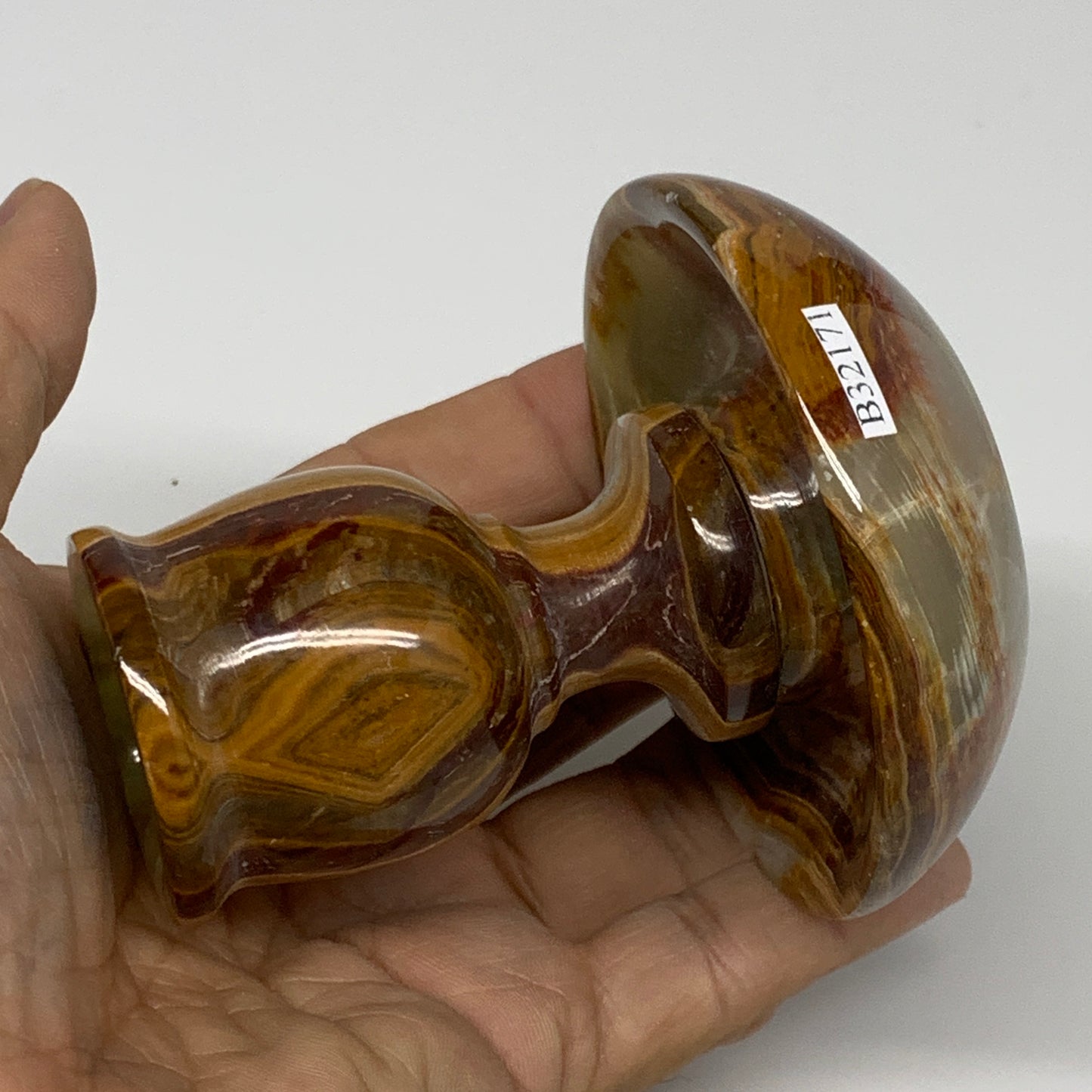 275g, 3.2"x1.5"x2.9", Natural Green Onyx Candle Holder Gemstone Hand Carved, B32