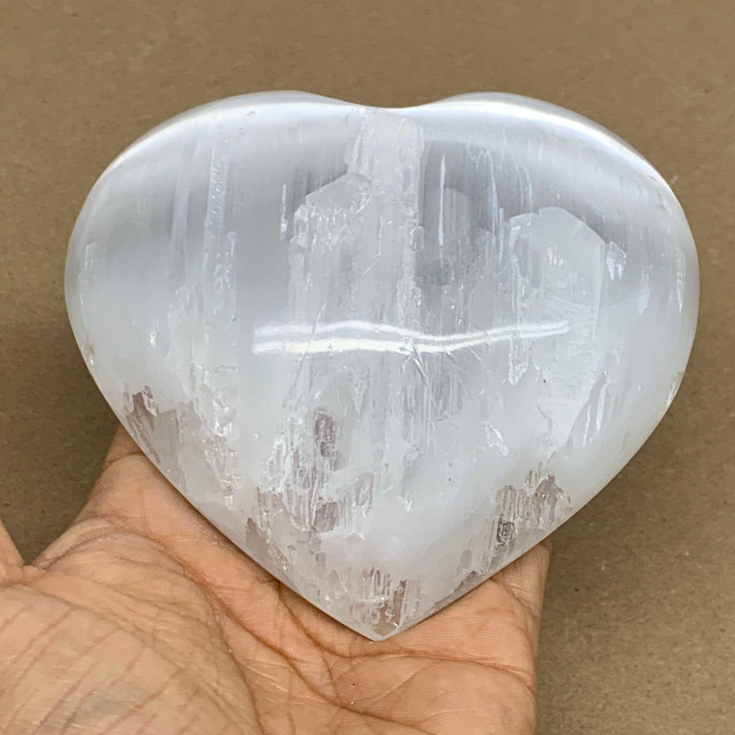 0.83 lbs, 4"x4.2"x1.2", Selenite Half Puffy Heart Crystals, Satin Spar, B36258