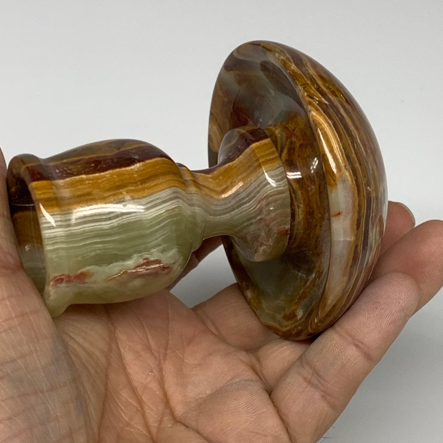 275g, 3.2"x1.5"x2.9", Natural Green Onyx Candle Holder Gemstone Hand Carved, B32