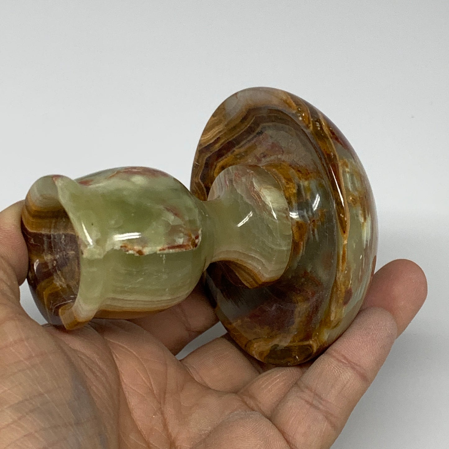 275g, 3.2"x1.5"x2.9", Natural Green Onyx Candle Holder Gemstone Hand Carved, B32