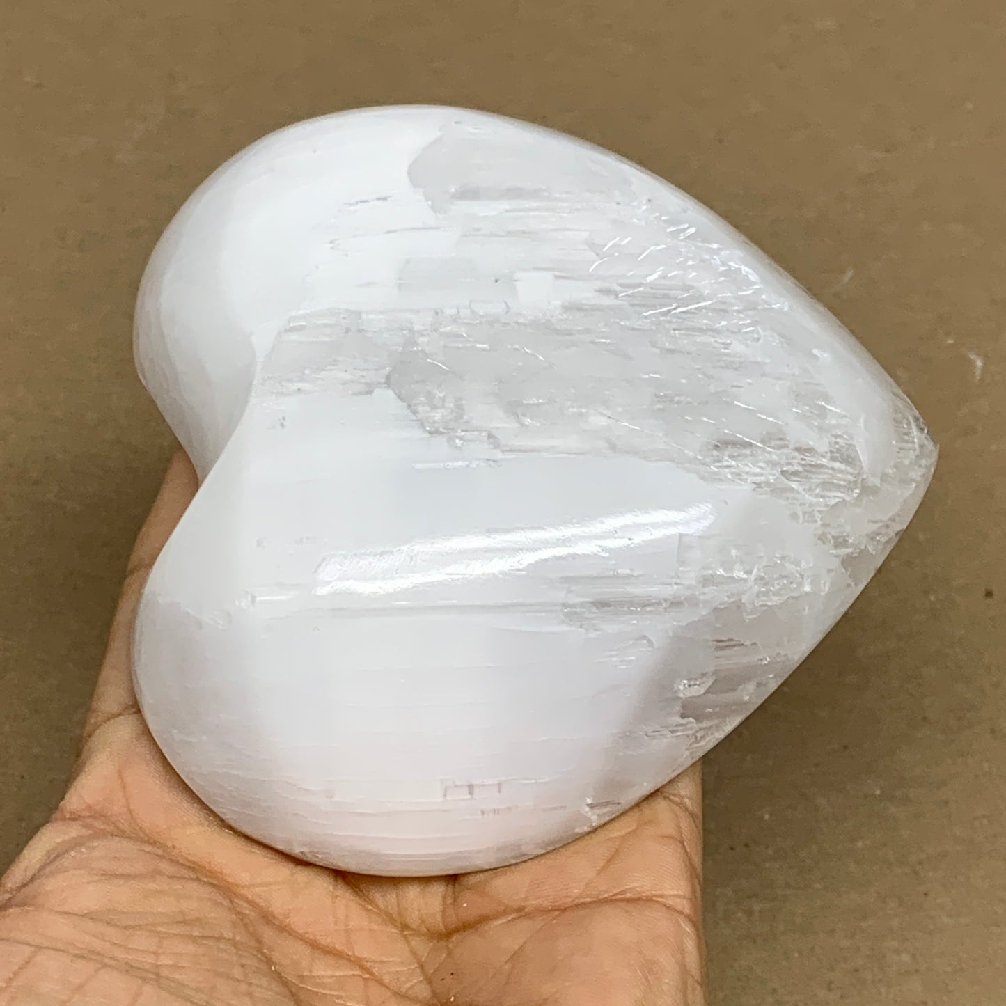 0.83 lbs, 4"x4.2"x1.2", Selenite Half Puffy Heart Crystals, Satin Spar, B36258
