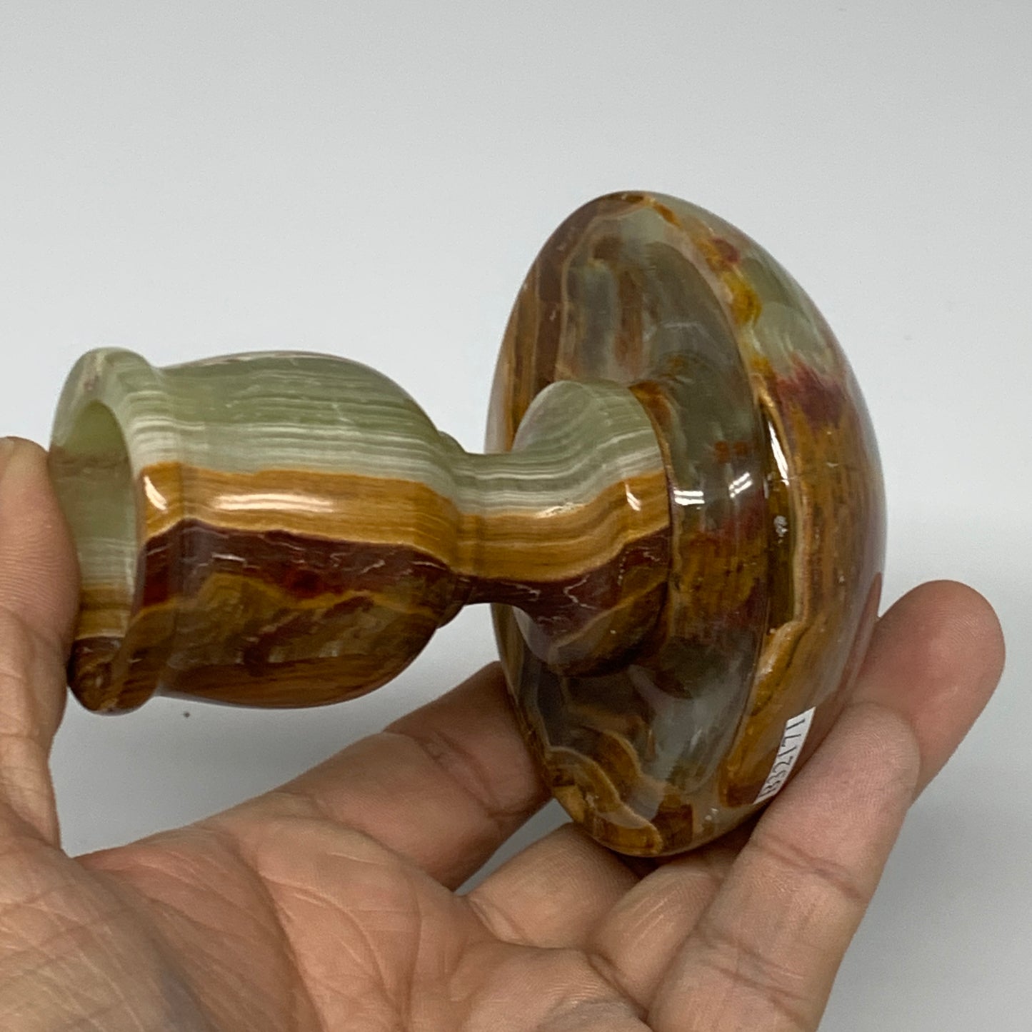 275g, 3.2"x1.5"x2.9", Natural Green Onyx Candle Holder Gemstone Hand Carved, B32