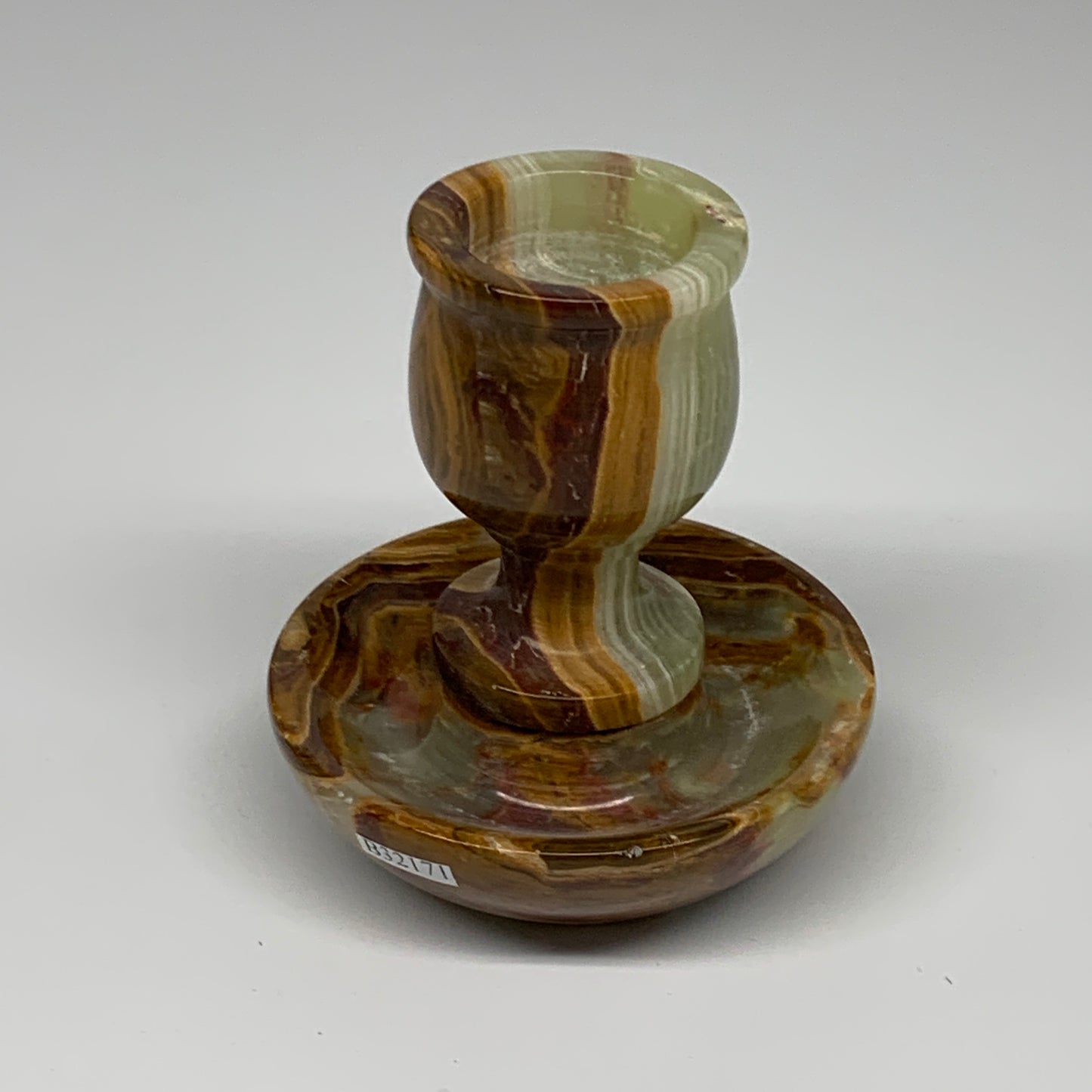 275g, 3.2"x1.5"x2.9", Natural Green Onyx Candle Holder Gemstone Hand Carved, B32