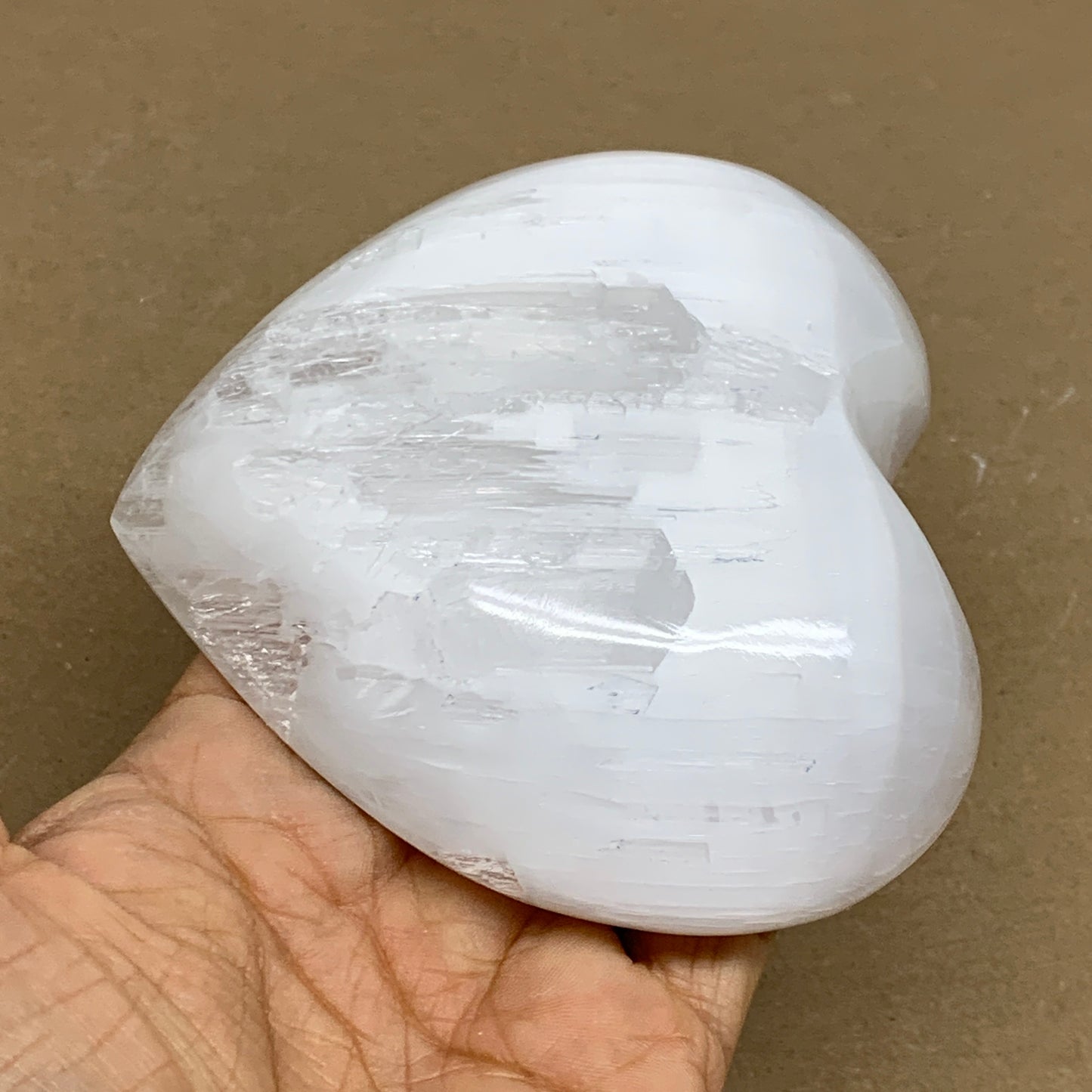 0.83 lbs, 4"x4.2"x1.2", Selenite Half Puffy Heart Crystals, Satin Spar, B36258