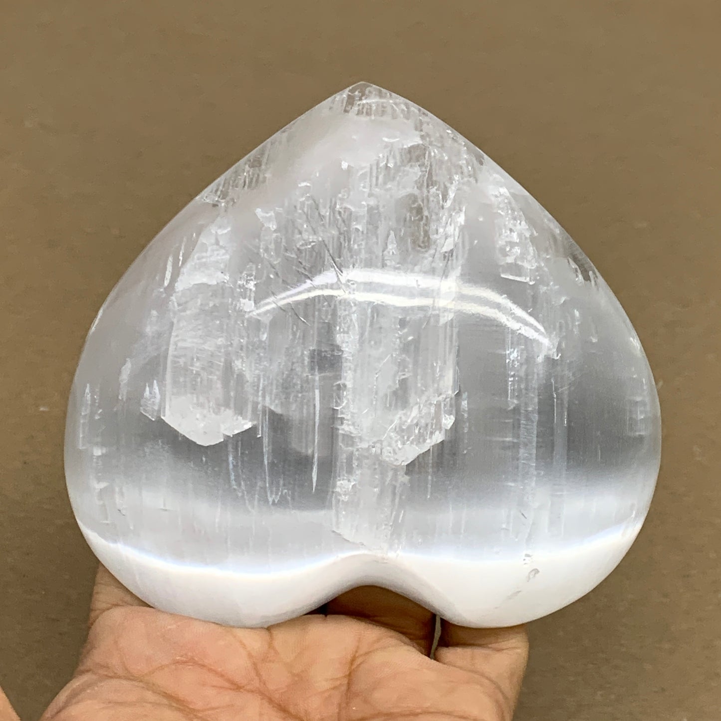 0.83 lbs, 4"x4.2"x1.2", Selenite Half Puffy Heart Crystals, Satin Spar, B36258