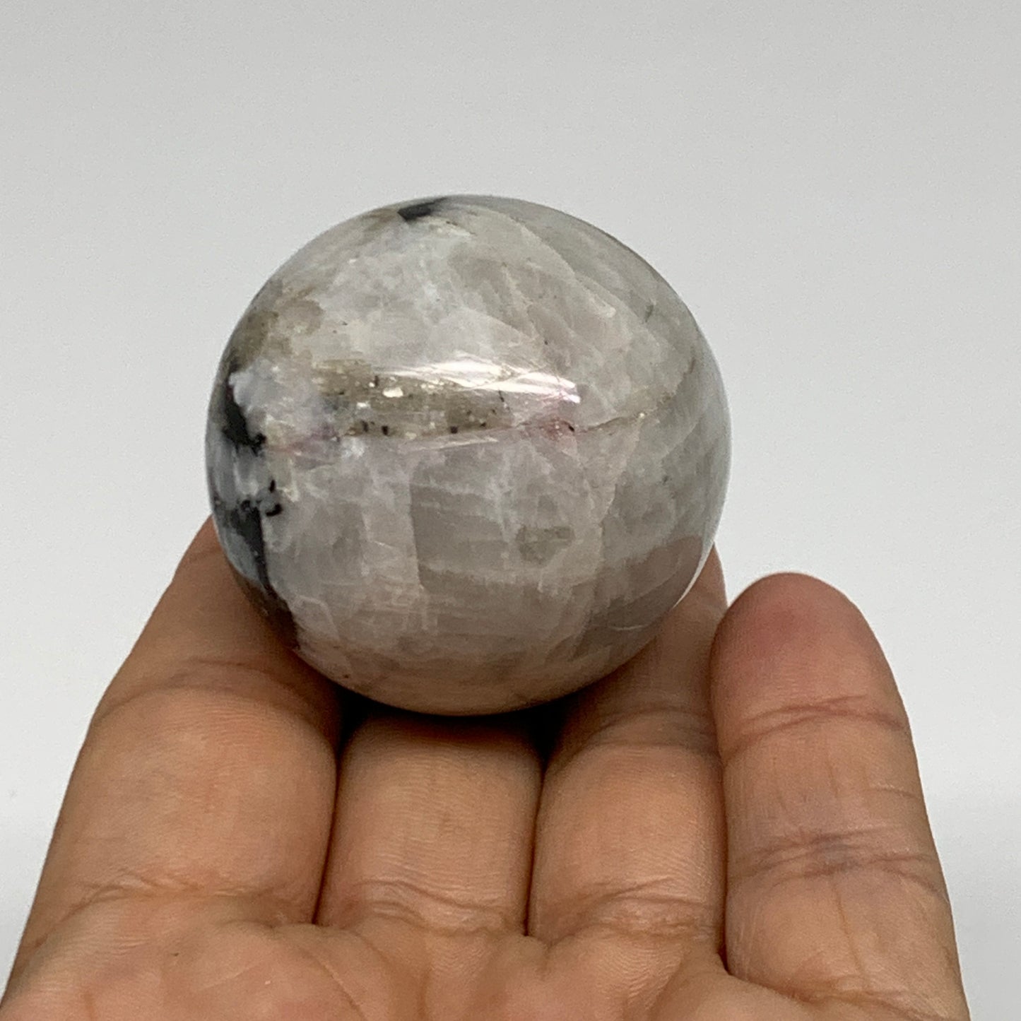 96.7g, 1.6"(41mm), Natural Rainbow Moonstone Sphere Ball Gemstone, B34950
