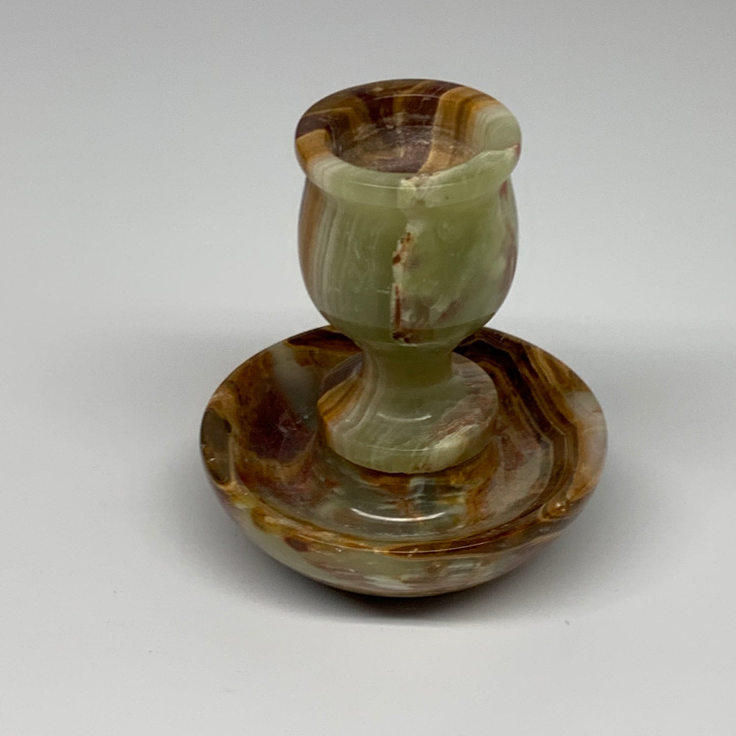 275g, 3.2"x1.5"x2.9", Natural Green Onyx Candle Holder Gemstone Hand Carved, B32