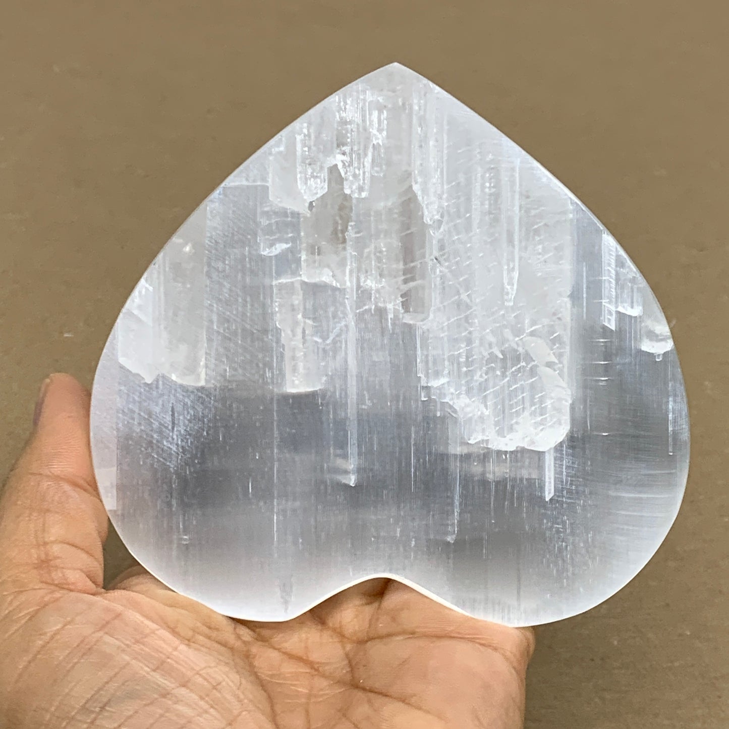 0.83 lbs, 4"x4.2"x1.2", Selenite Half Puffy Heart Crystals, Satin Spar, B36258