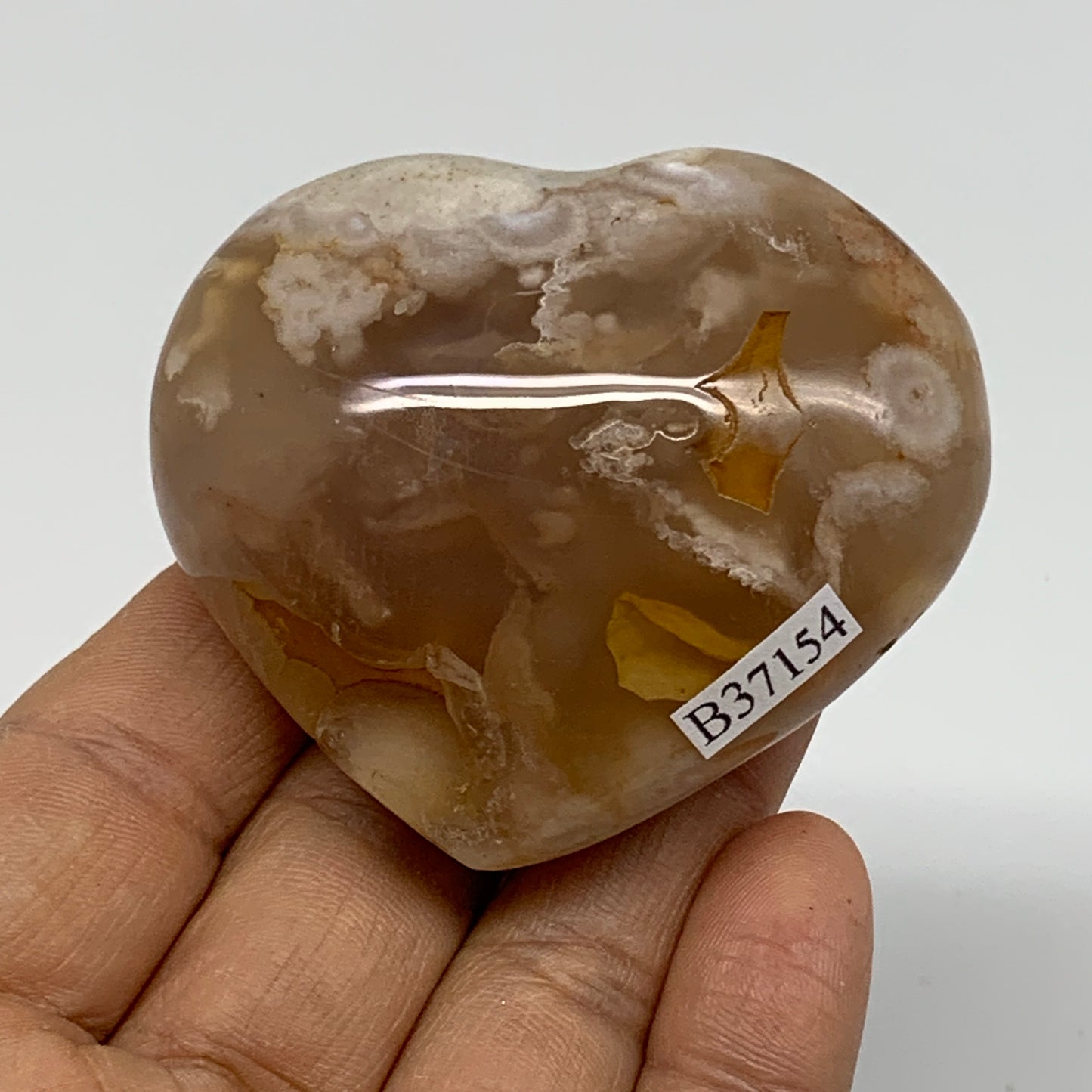 0.26 lbs, 2.1"x2.4"x1.1", Cherry Blossom Flower Agate Heart Crystal, B37154