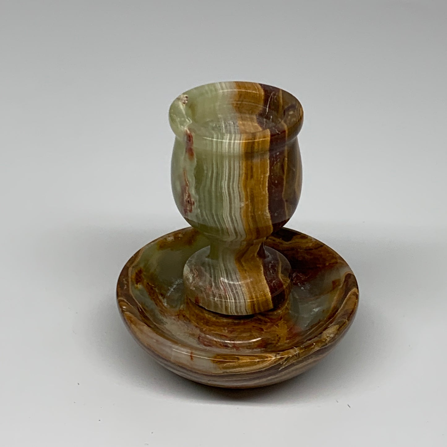 275g, 3.2"x1.5"x2.9", Natural Green Onyx Candle Holder Gemstone Hand Carved, B32