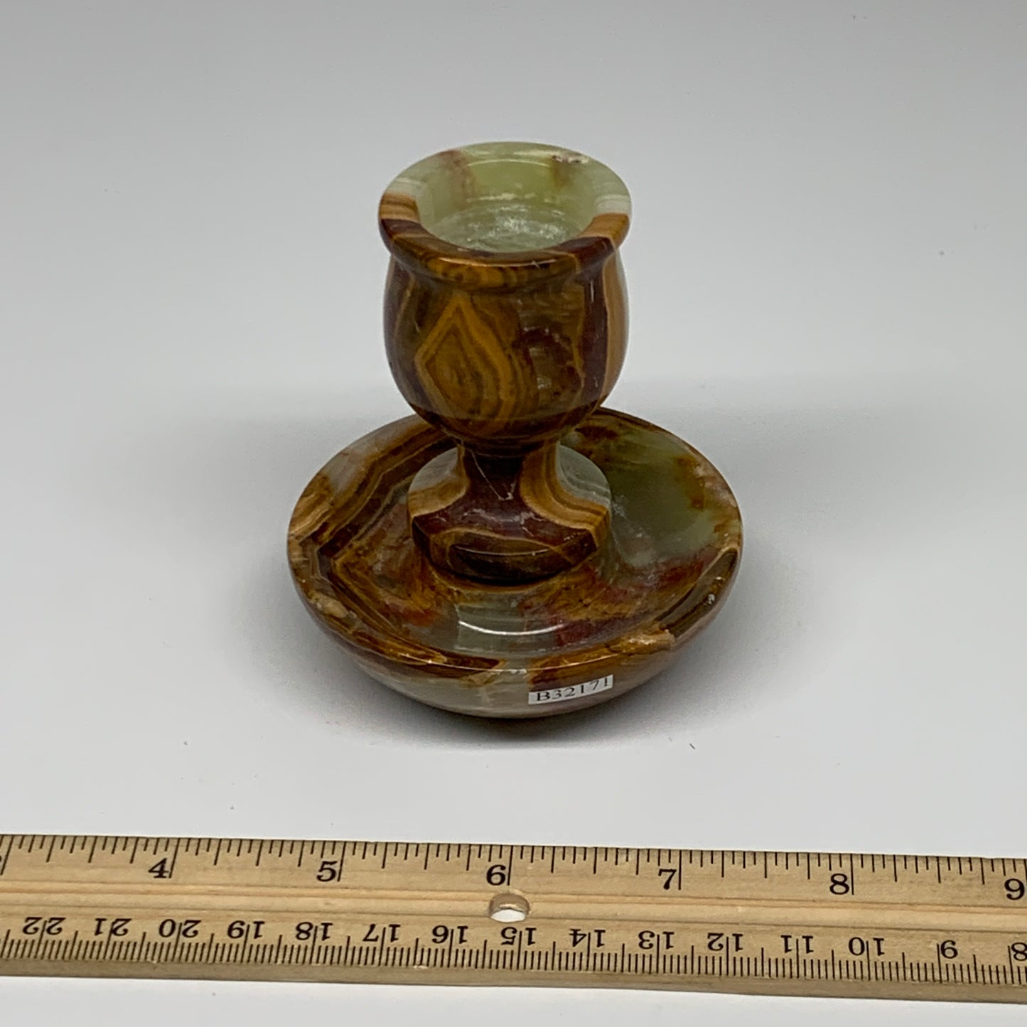 275g, 3.2"x1.5"x2.9", Natural Green Onyx Candle Holder Gemstone Hand Carved, B32
