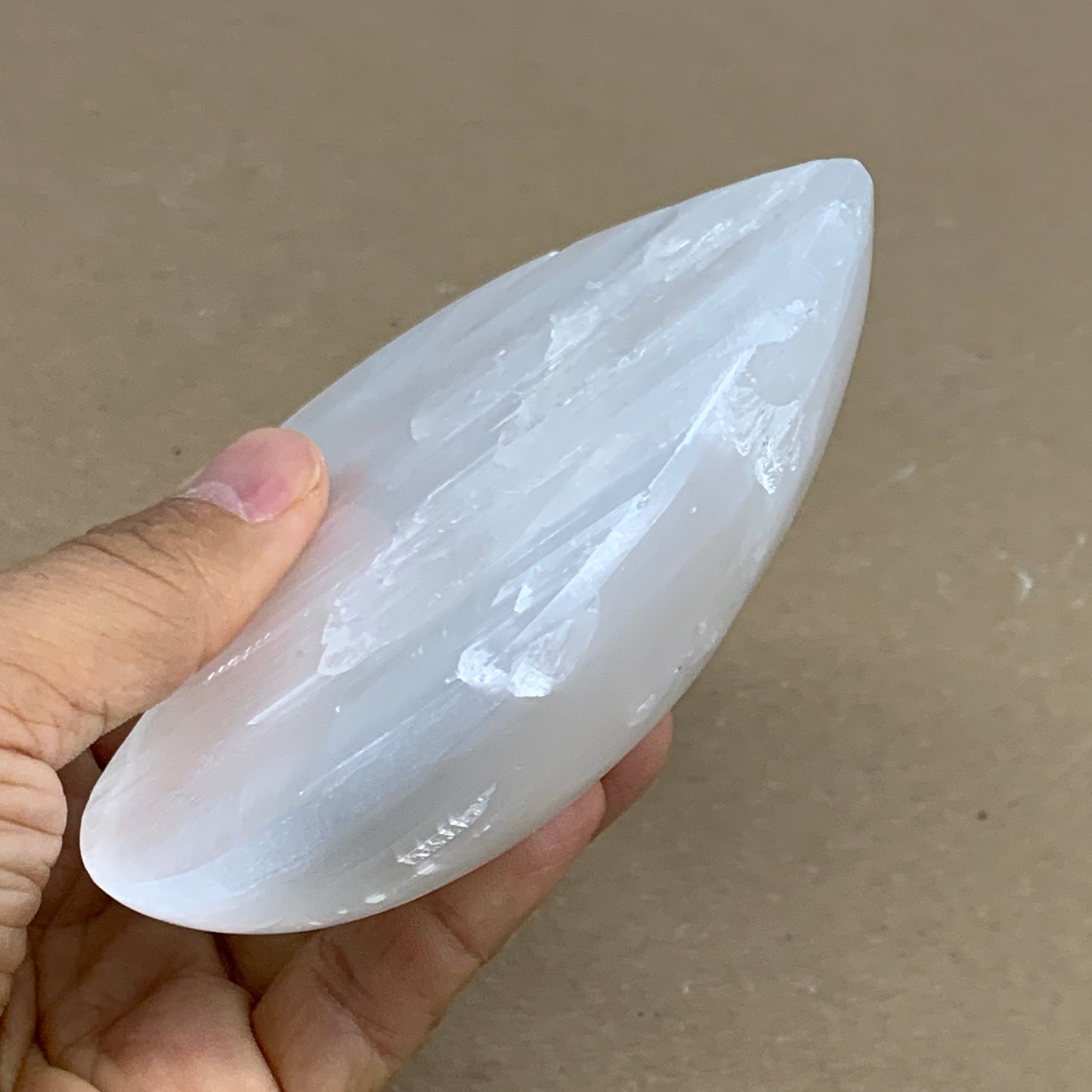 0.83 lbs, 4"x4.2"x1.2", Selenite Half Puffy Heart Crystals, Satin Spar, B36258