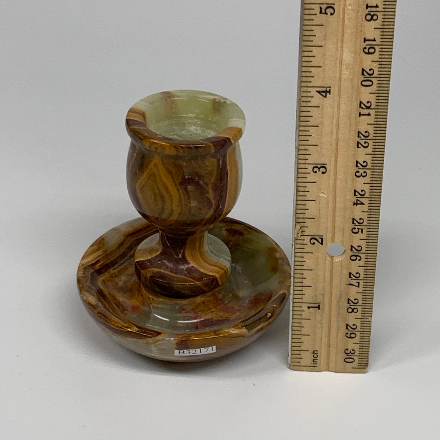 275g, 3.2"x1.5"x2.9", Natural Green Onyx Candle Holder Gemstone Hand Carved, B32