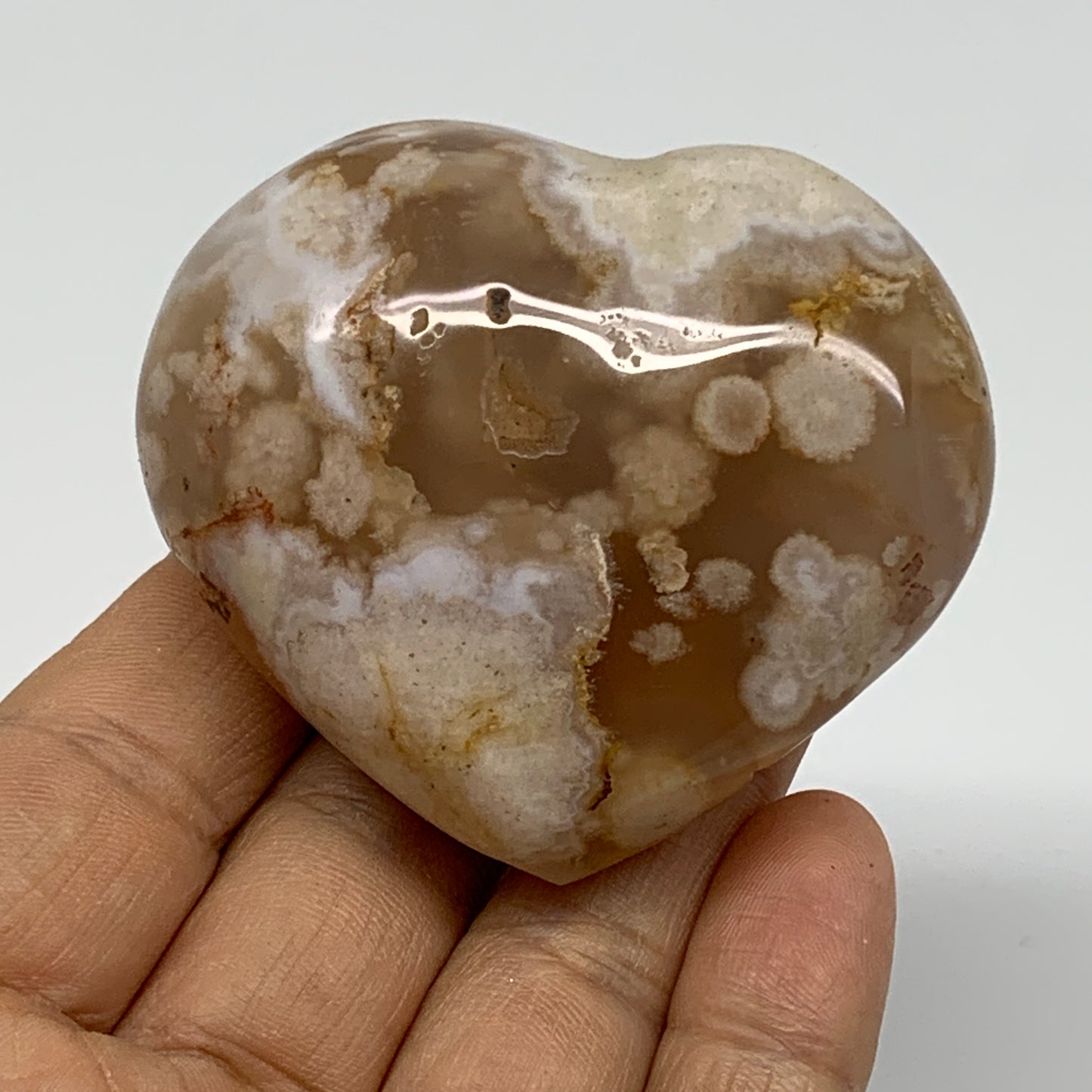 0.26 lbs, 2.1"x2.4"x1.1", Cherry Blossom Flower Agate Heart Crystal, B37154