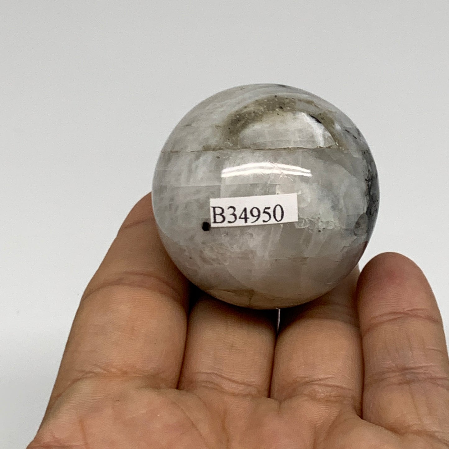 96.7g, 1.6"(41mm), Natural Rainbow Moonstone Sphere Ball Gemstone, B34950