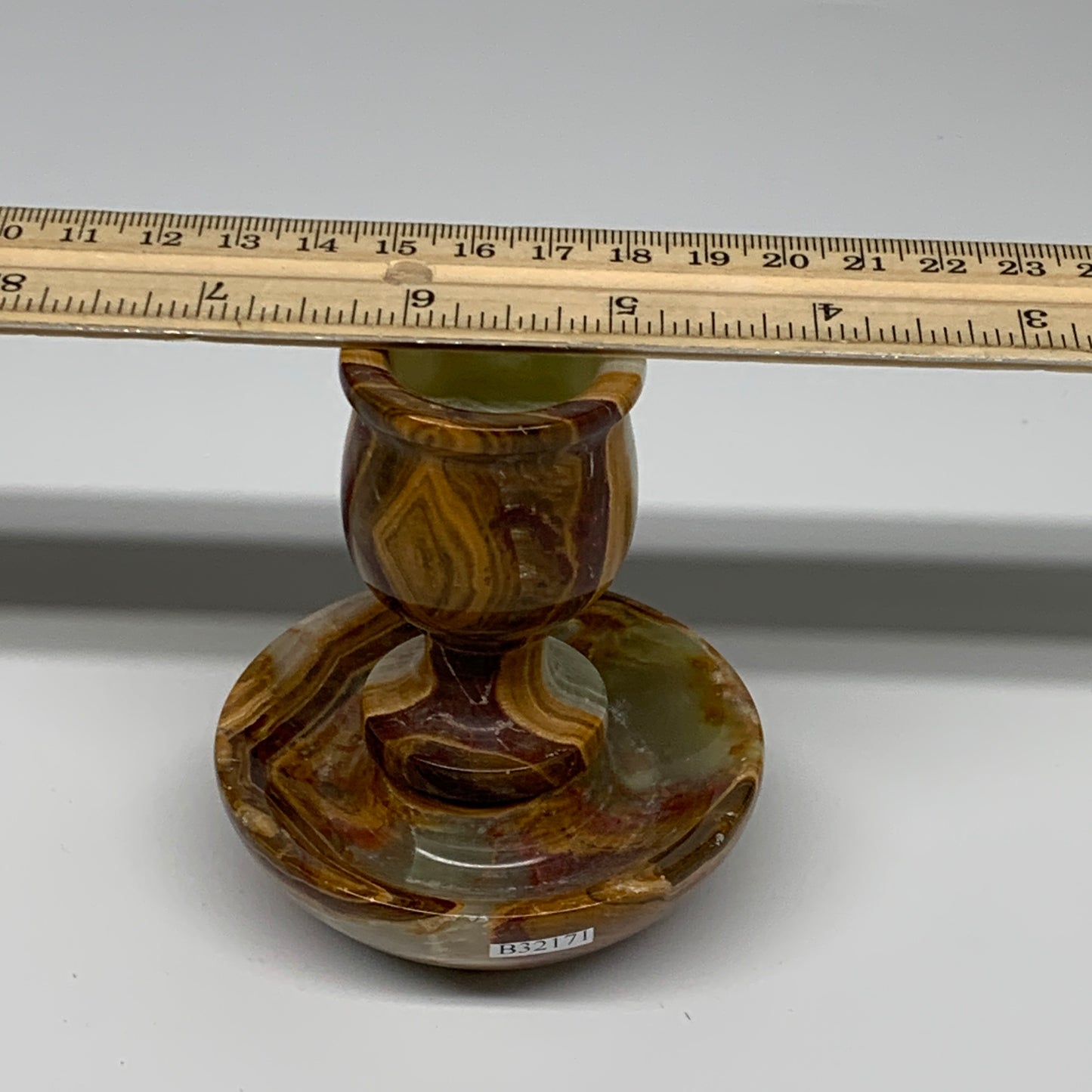 275g, 3.2"x1.5"x2.9", Natural Green Onyx Candle Holder Gemstone Hand Carved, B32