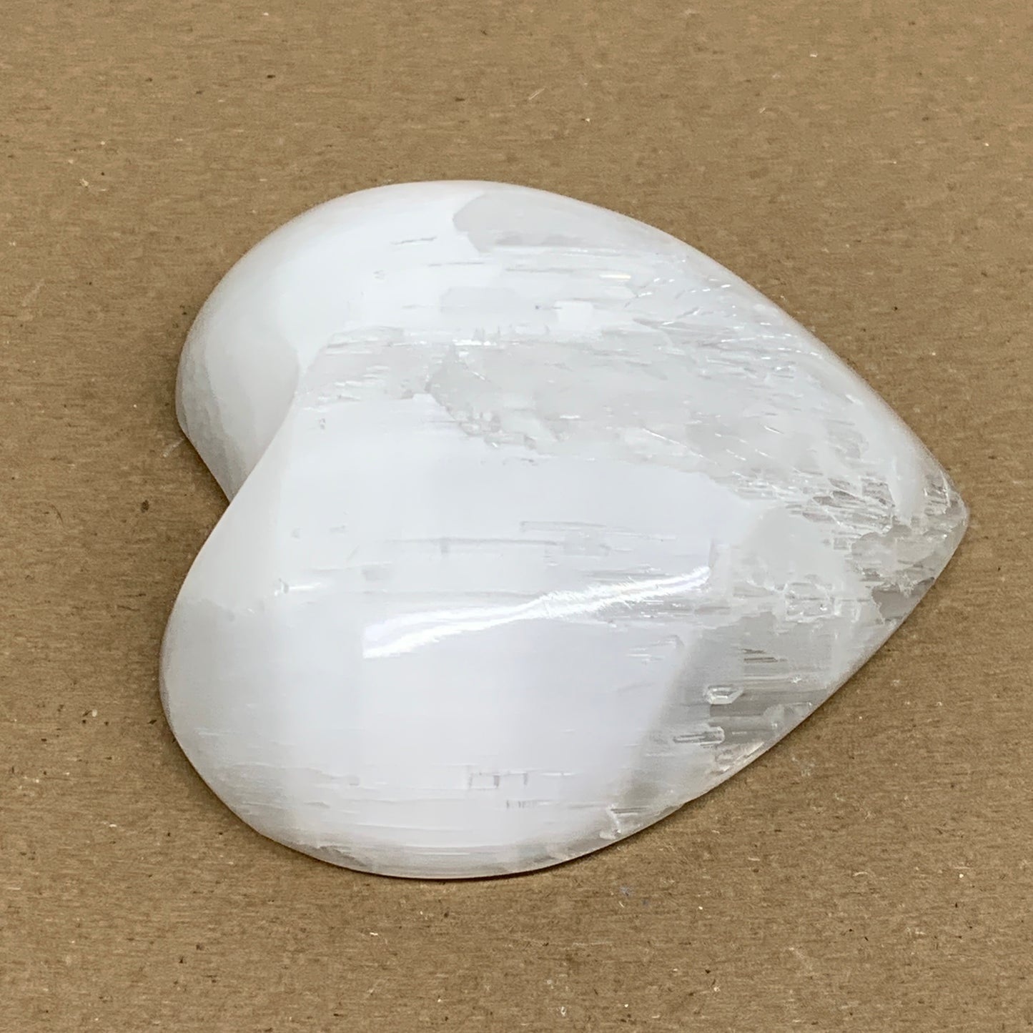 0.83 lbs, 4"x4.2"x1.2", Selenite Half Puffy Heart Crystals, Satin Spar, B36258