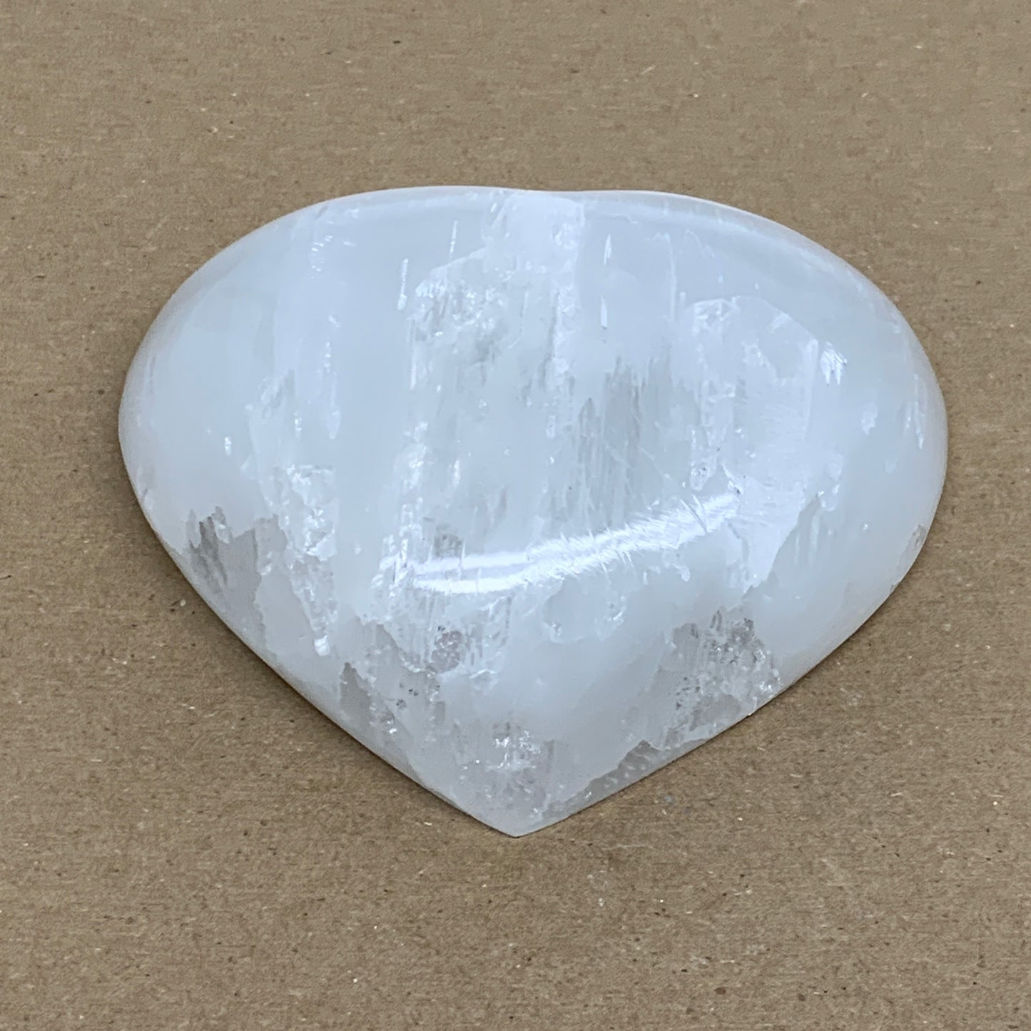 0.83 lbs, 4"x4.2"x1.2", Selenite Half Puffy Heart Crystals, Satin Spar, B36258