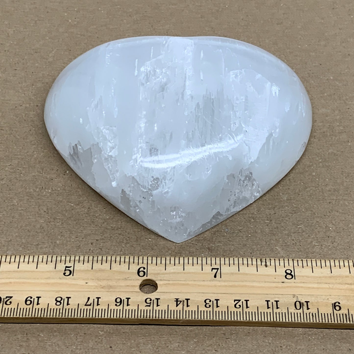 0.83 lbs, 4"x4.2"x1.2", Selenite Half Puffy Heart Crystals, Satin Spar, B36258