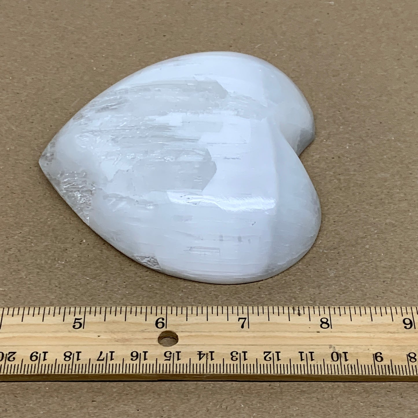 0.83 lbs, 4"x4.2"x1.2", Selenite Half Puffy Heart Crystals, Satin Spar, B36258