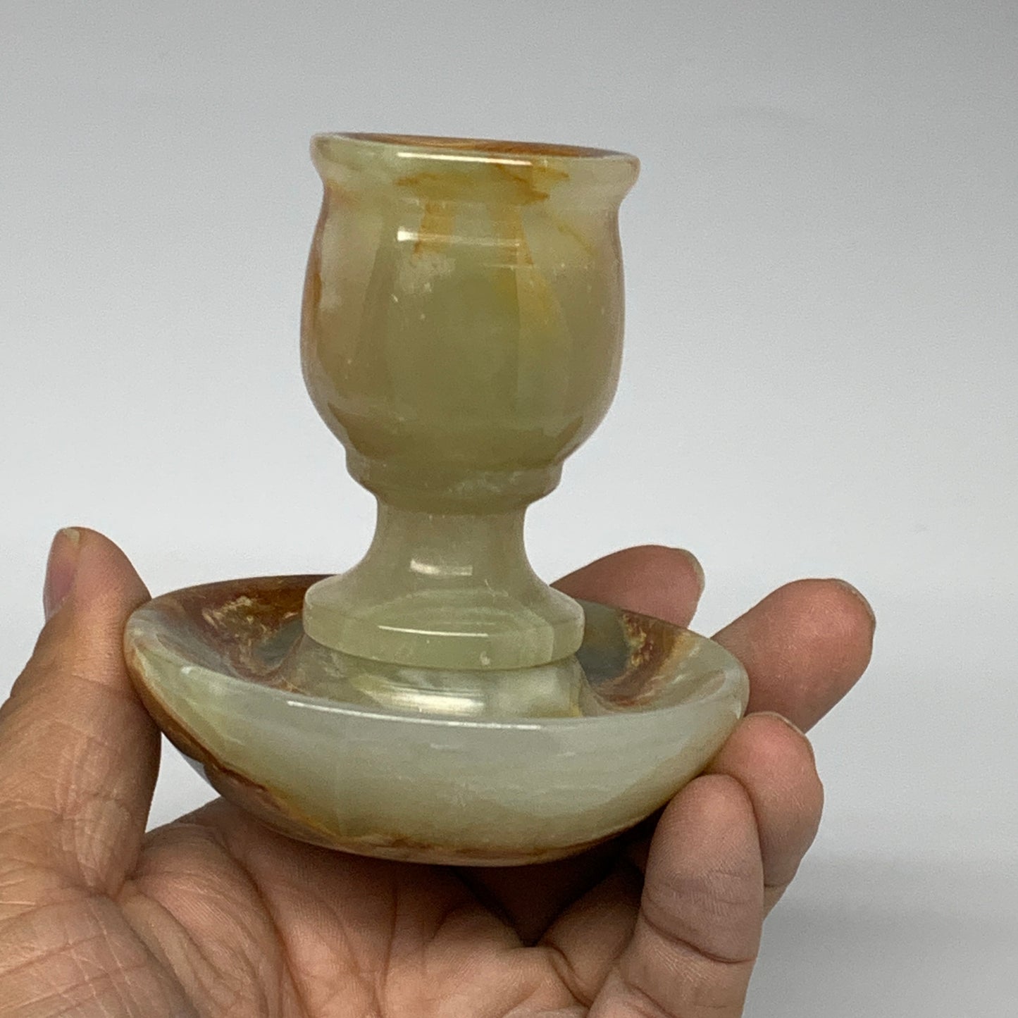 273g, 3.1"x1.5"x2.9", Natural Green Onyx Candle Holder Gemstone Hand, B32171