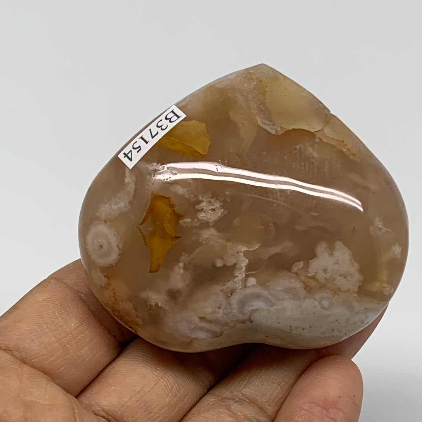 0.26 lbs, 2.1"x2.4"x1.1", Cherry Blossom Flower Agate Heart Crystal, B37154