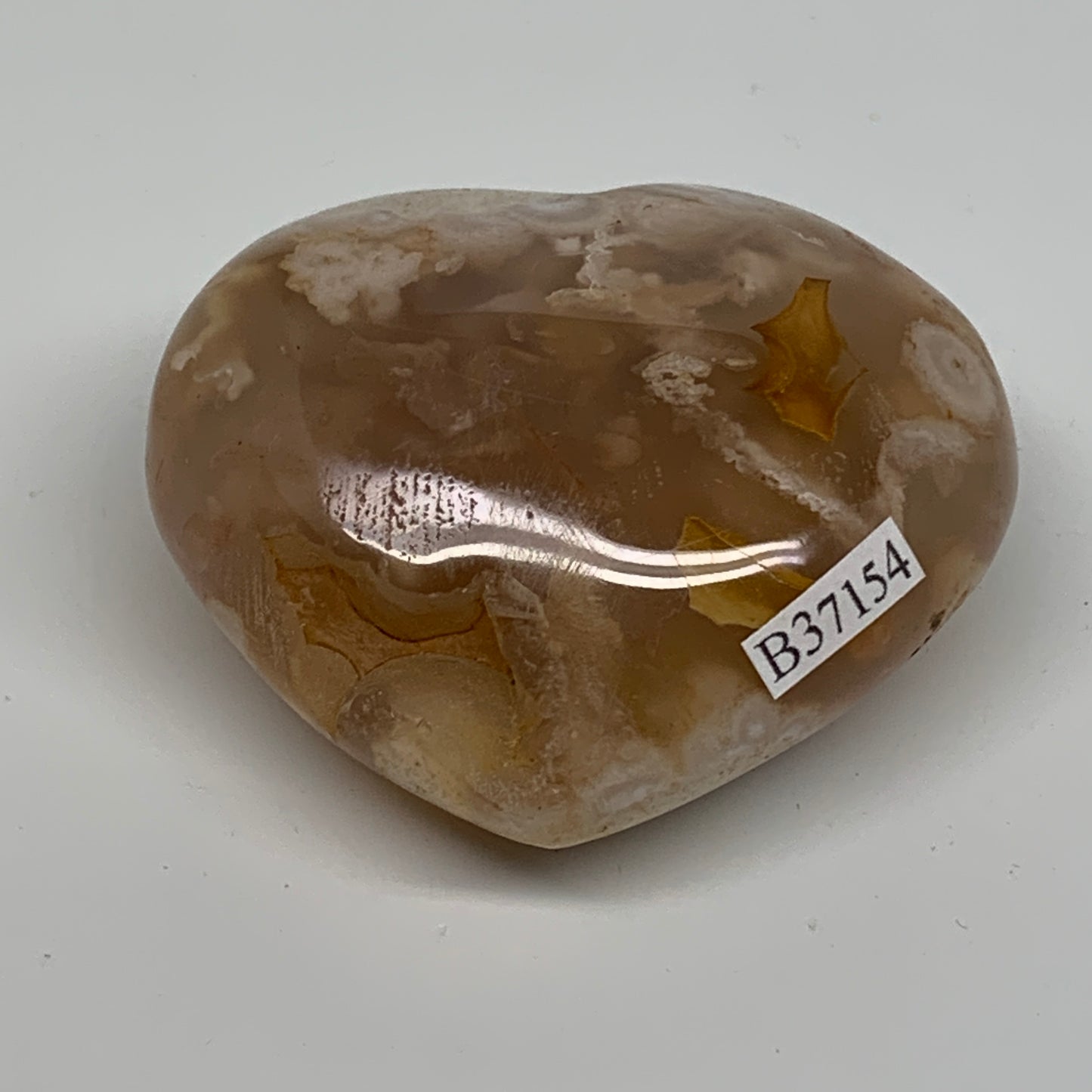 0.26 lbs, 2.1"x2.4"x1.1", Cherry Blossom Flower Agate Heart Crystal, B37154