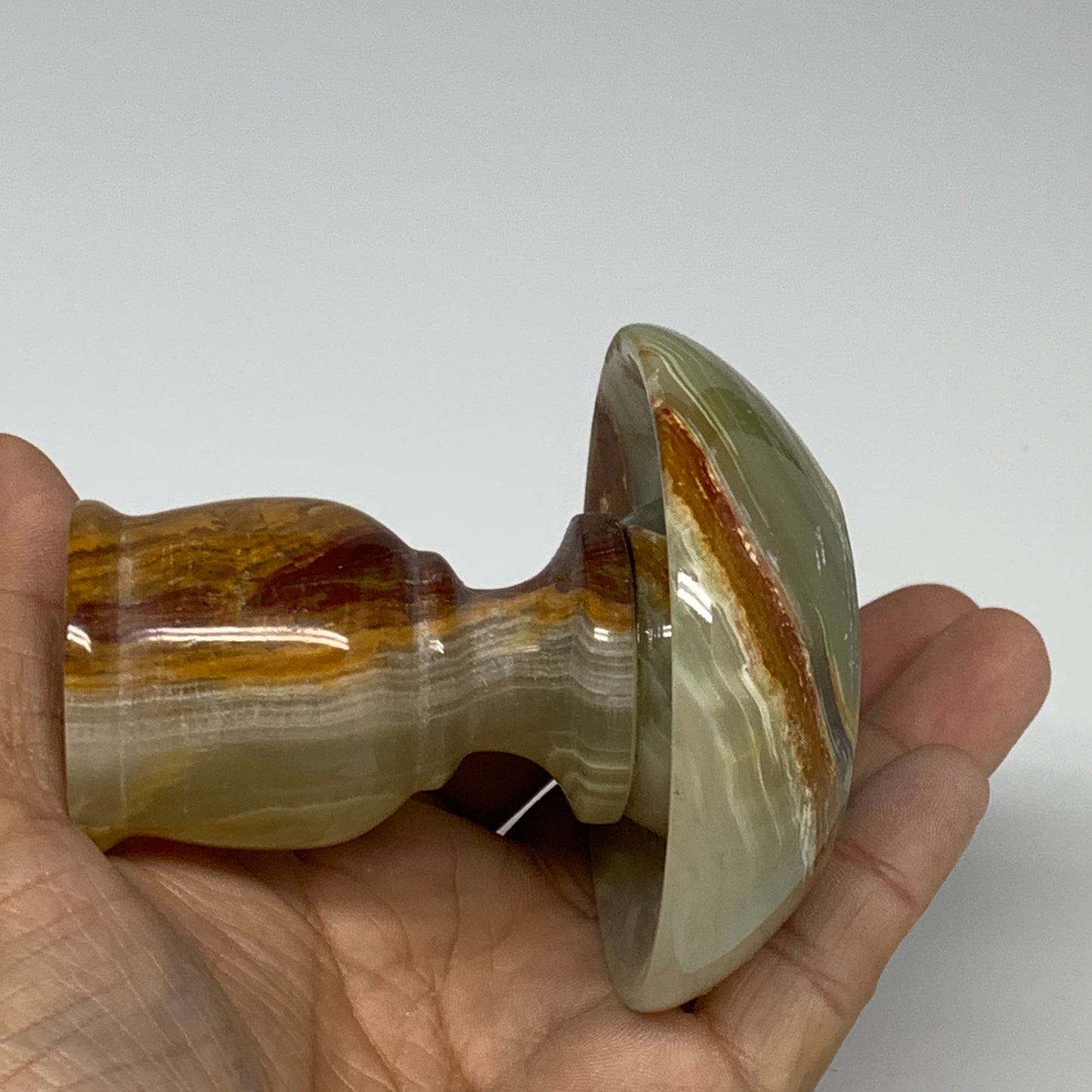 273g, 3.1"x1.5"x2.9", Natural Green Onyx Candle Holder Gemstone Hand, B32171