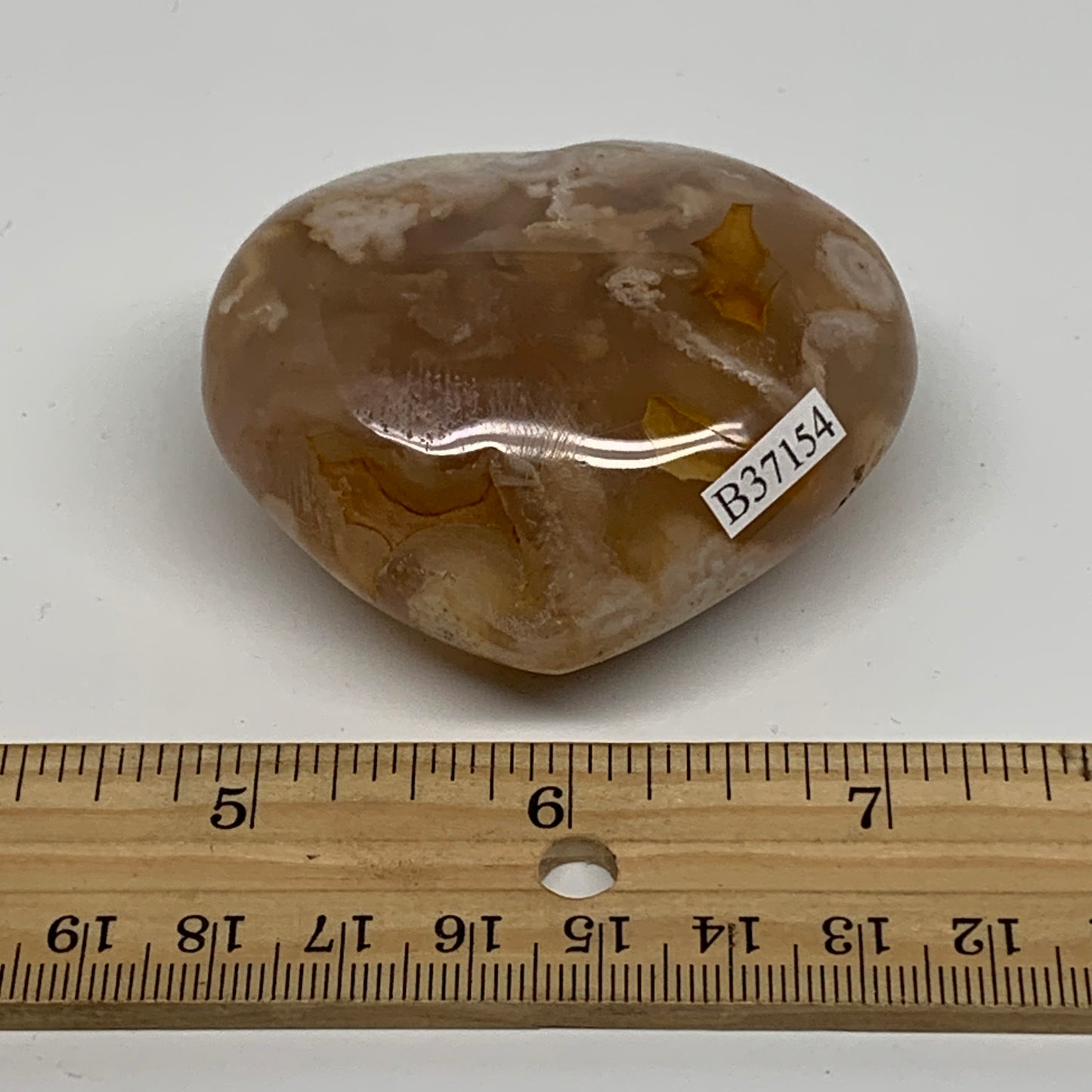 0.26 lbs, 2.1"x2.4"x1.1", Cherry Blossom Flower Agate Heart Crystal, B37154
