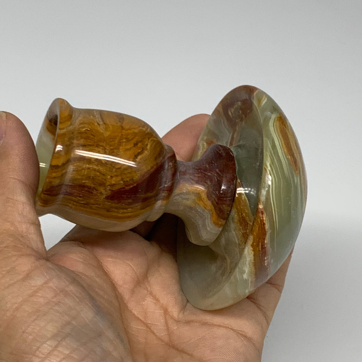 273g, 3.1"x1.5"x2.9", Natural Green Onyx Candle Holder Gemstone Hand, B32171