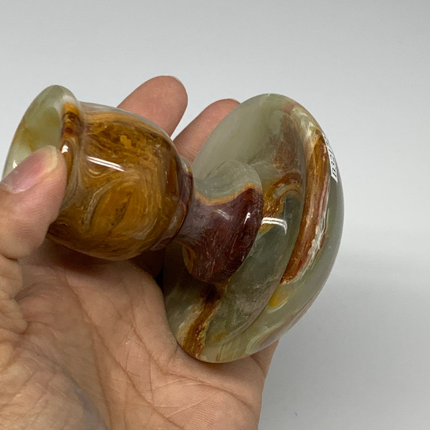 273g, 3.1"x1.5"x2.9", Natural Green Onyx Candle Holder Gemstone Hand, B32171