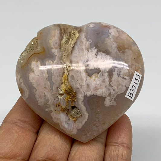 0.33 lbs, 2.5"x2.6"x1.1", Cherry Blossom Flower Agate Heart Crystal, B37153