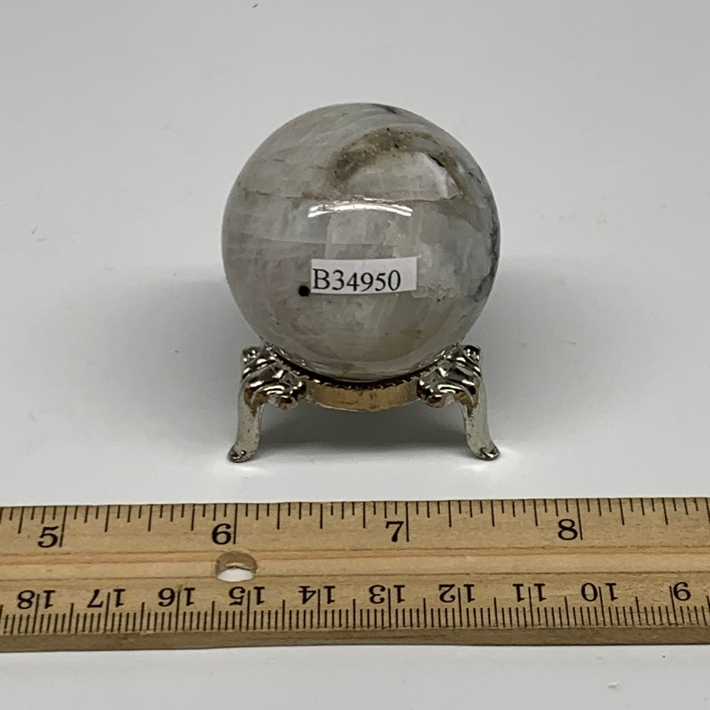 96.7g, 1.6"(41mm), Natural Rainbow Moonstone Sphere Ball Gemstone, B34950