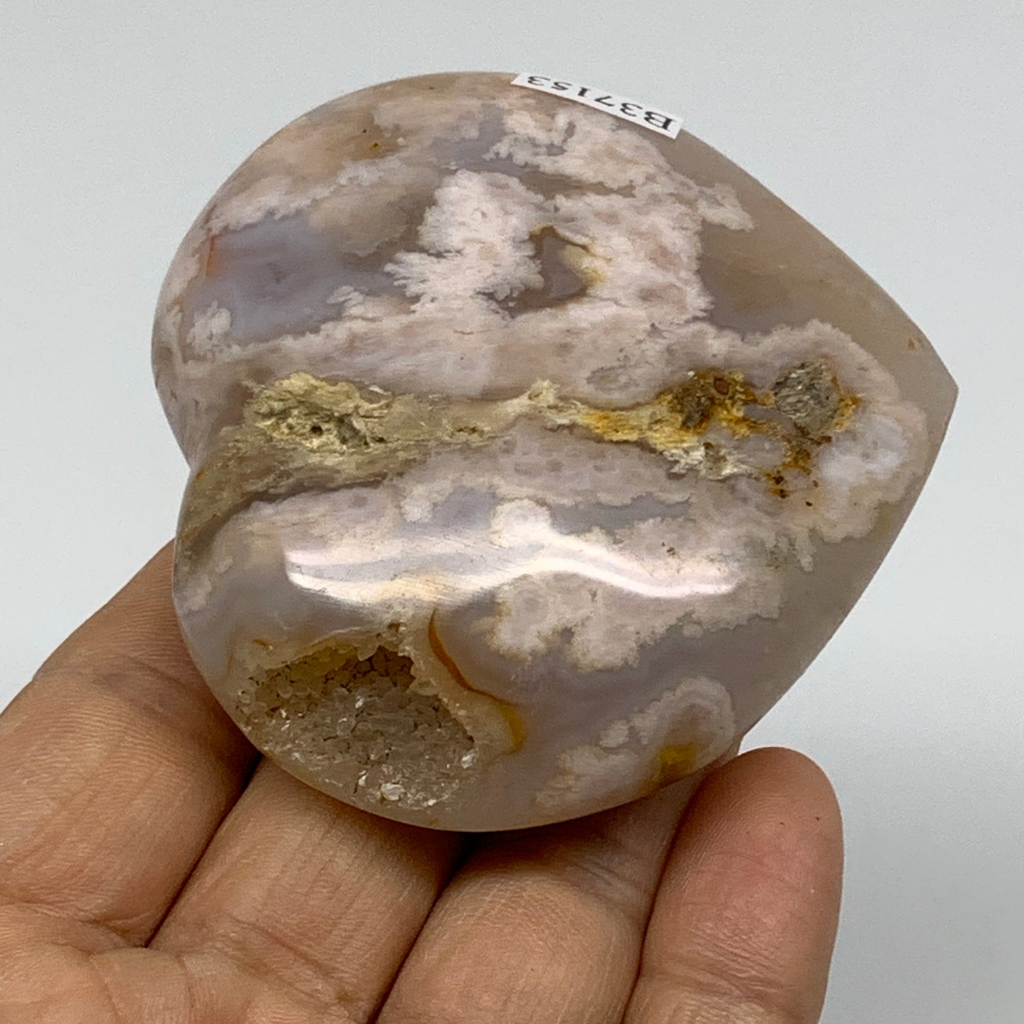 0.33 lbs, 2.5"x2.6"x1.1", Cherry Blossom Flower Agate Heart Crystal, B37153