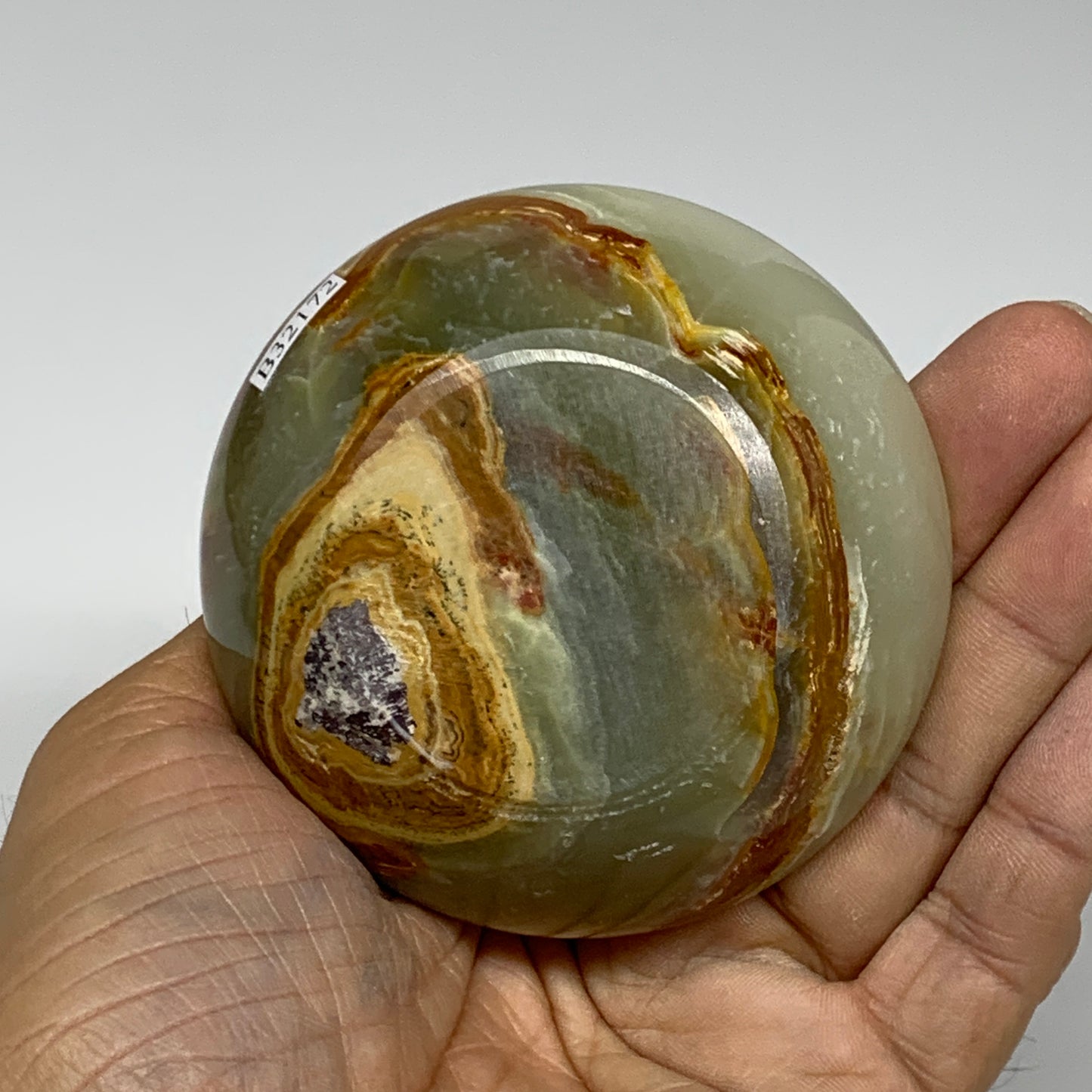 273g, 3.1"x1.5"x2.9", Natural Green Onyx Candle Holder Gemstone Hand, B32171