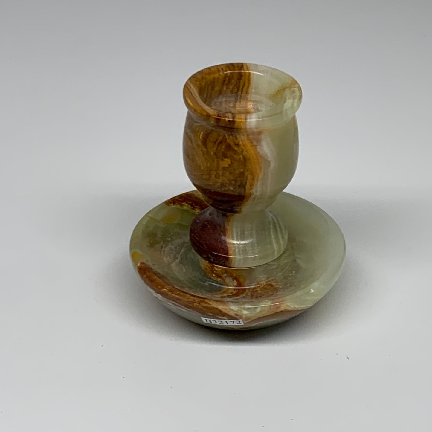 273g, 3.1"x1.5"x2.9", Natural Green Onyx Candle Holder Gemstone Hand, B32171