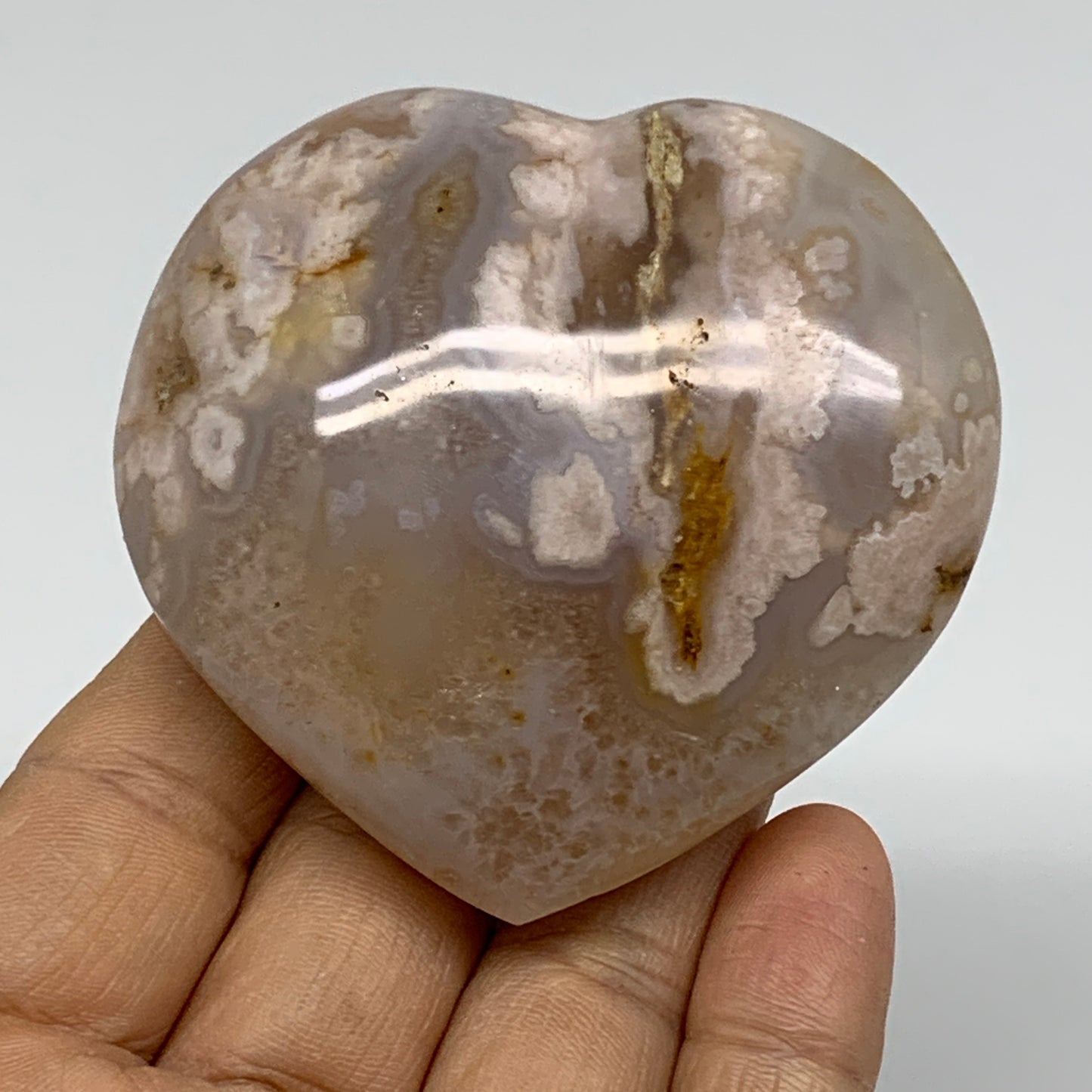 0.33 lbs, 2.5"x2.6"x1.1", Cherry Blossom Flower Agate Heart Crystal, B37153