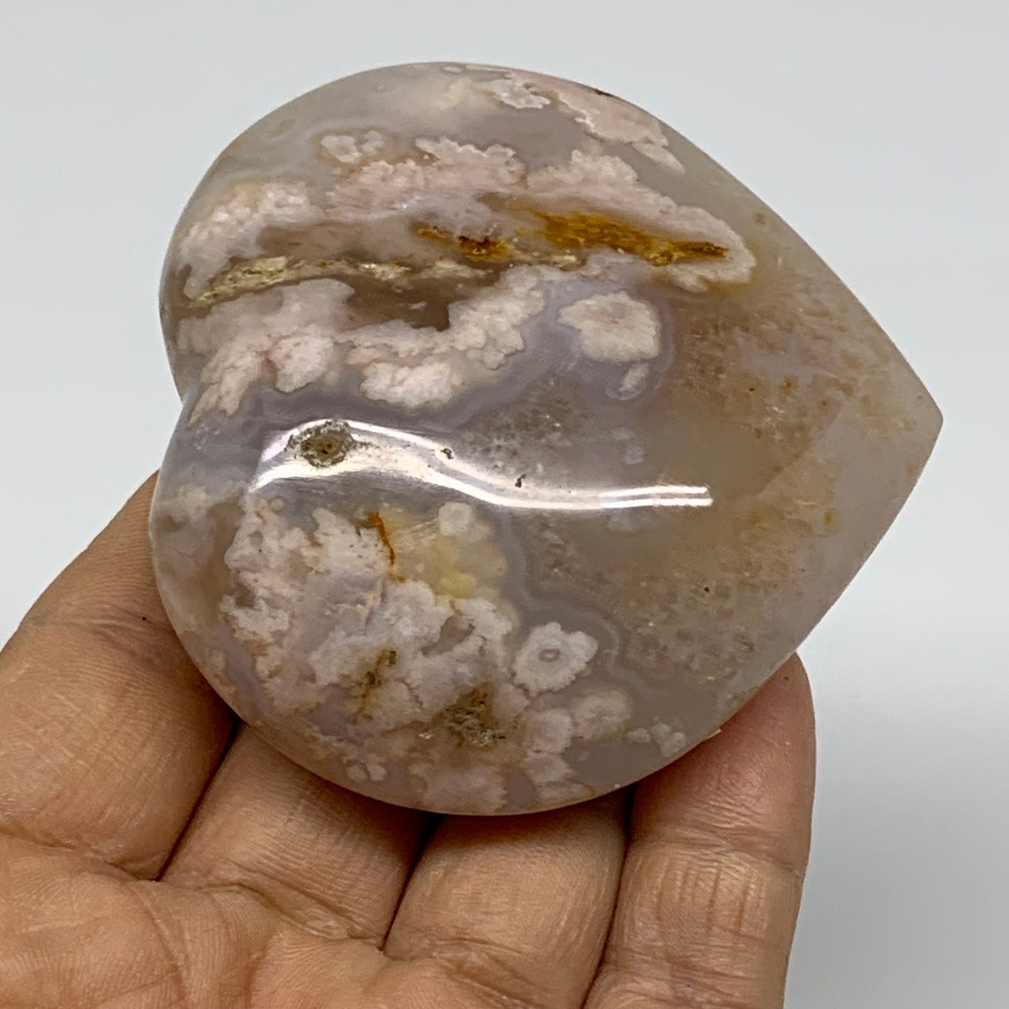 0.33 lbs, 2.5"x2.6"x1.1", Cherry Blossom Flower Agate Heart Crystal, B37153