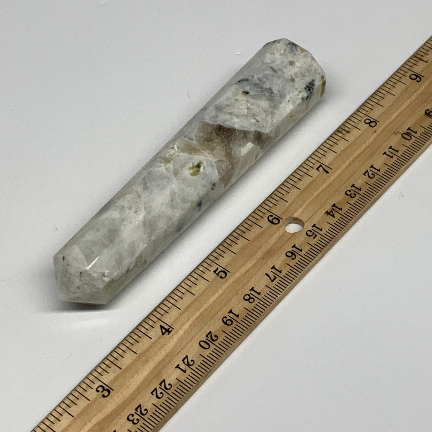 109.6g, 4.6"x0.9", Rainbow Moonstone Tower Obelisk Point Crystal @India, B29254