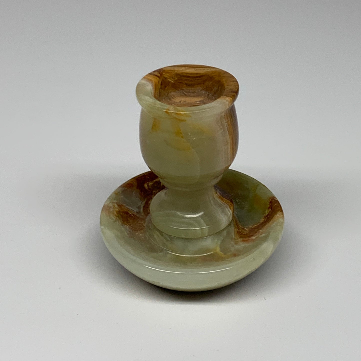 273g, 3.1"x1.5"x2.9", Natural Green Onyx Candle Holder Gemstone Hand, B32171