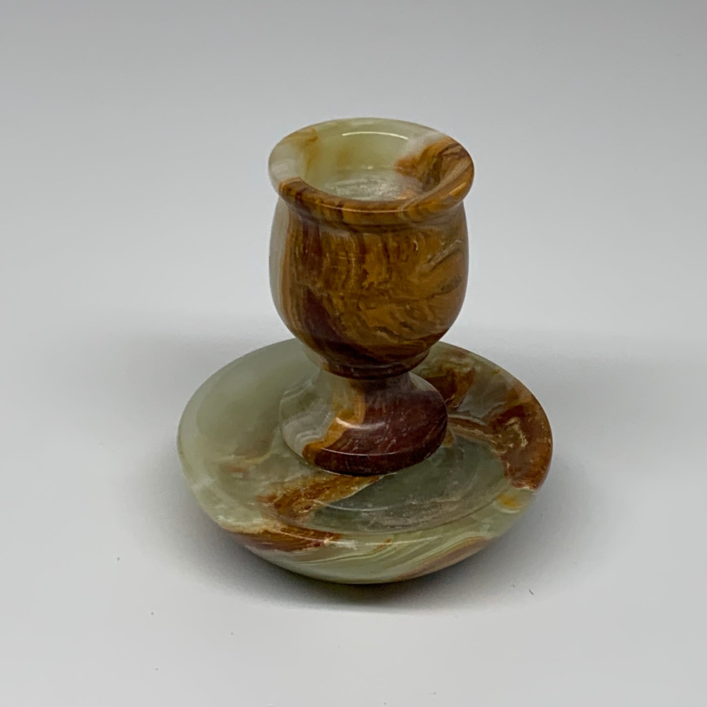 273g, 3.1"x1.5"x2.9", Natural Green Onyx Candle Holder Gemstone Hand, B32171