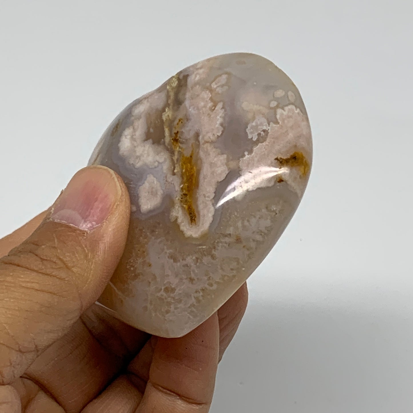 0.33 lbs, 2.5"x2.6"x1.1", Cherry Blossom Flower Agate Heart Crystal, B37153