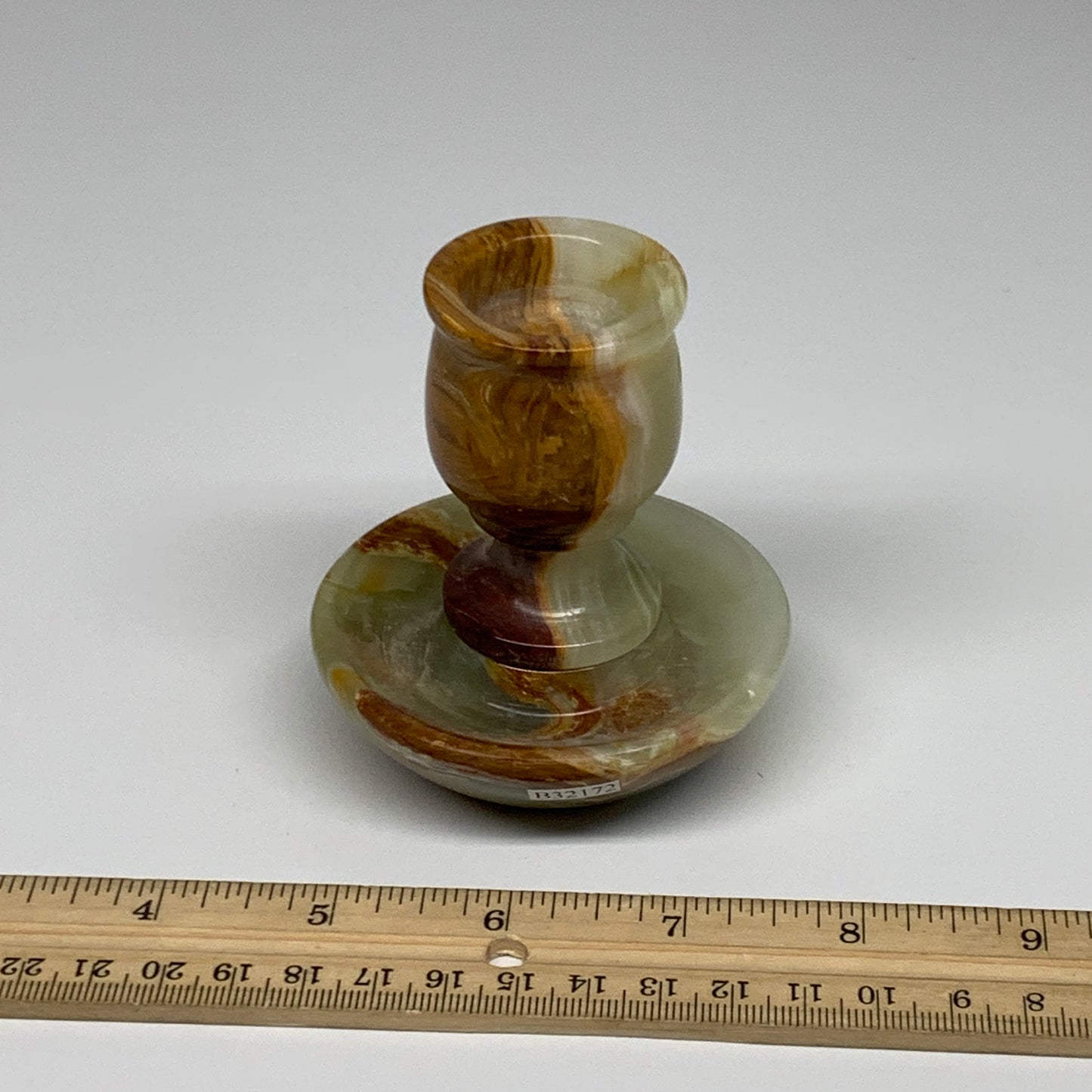 273g, 3.1"x1.5"x2.9", Natural Green Onyx Candle Holder Gemstone Hand, B32171