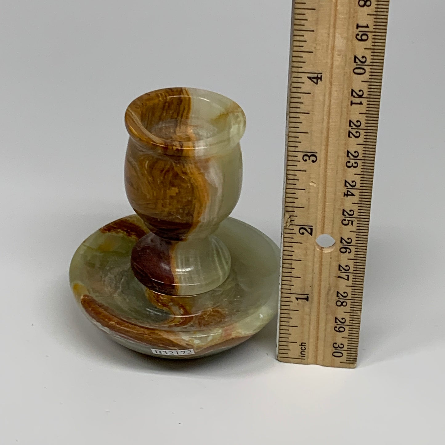 273g, 3.1"x1.5"x2.9", Natural Green Onyx Candle Holder Gemstone Hand, B32171